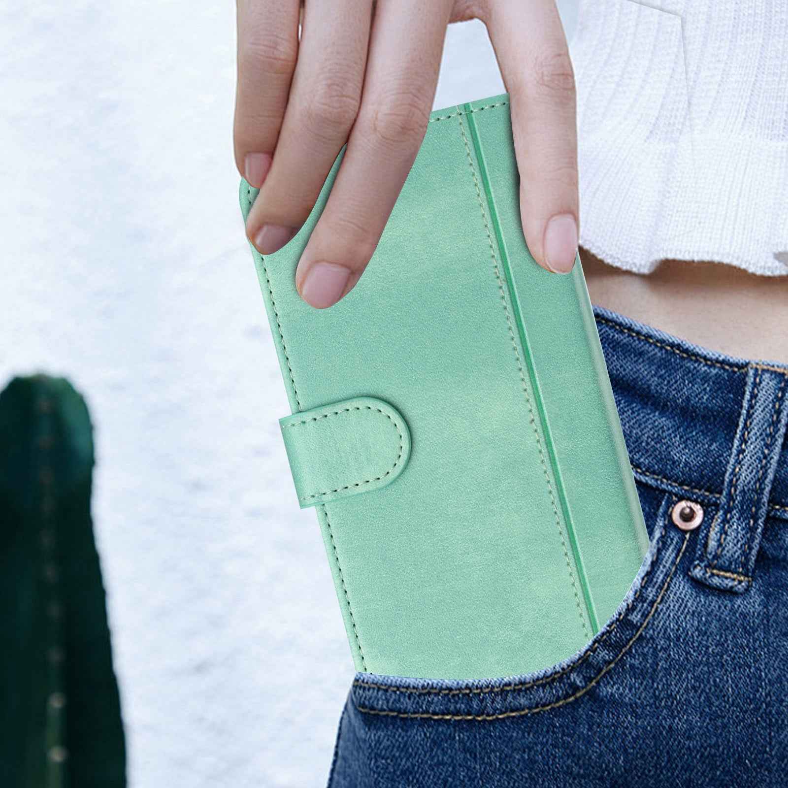 For Xiaomi 17 Pro Cases Wallet Stand Retro Texture Leather Phone Cover with Lanyard - Mint Green