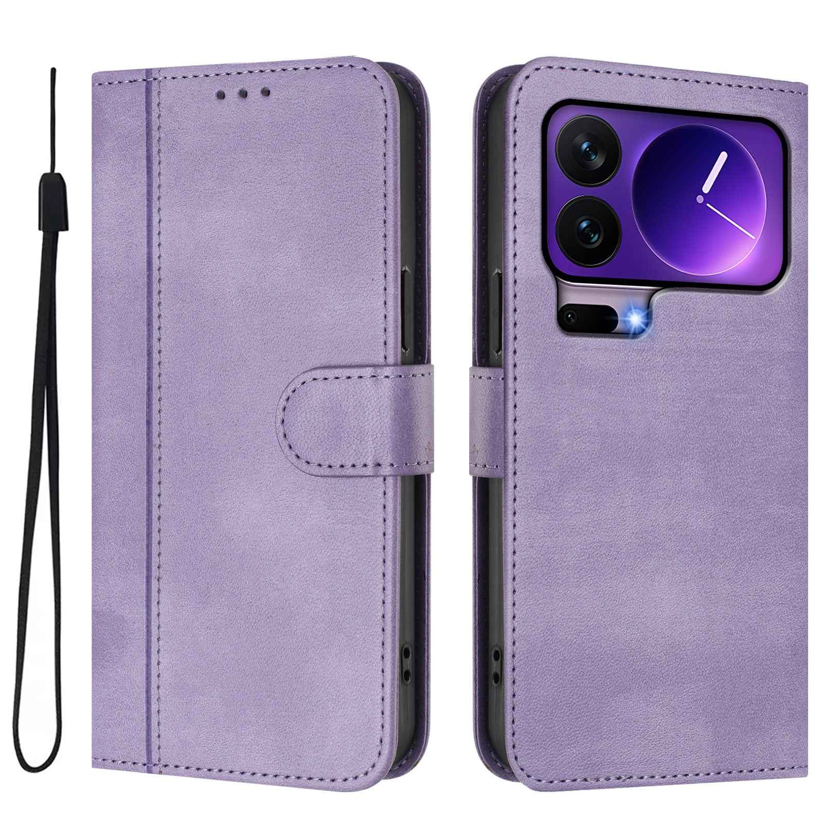 For Xiaomi 17 Pro Cases Wallet Stand Retro Texture Leather Phone Cover with Lanyard - Light Purple