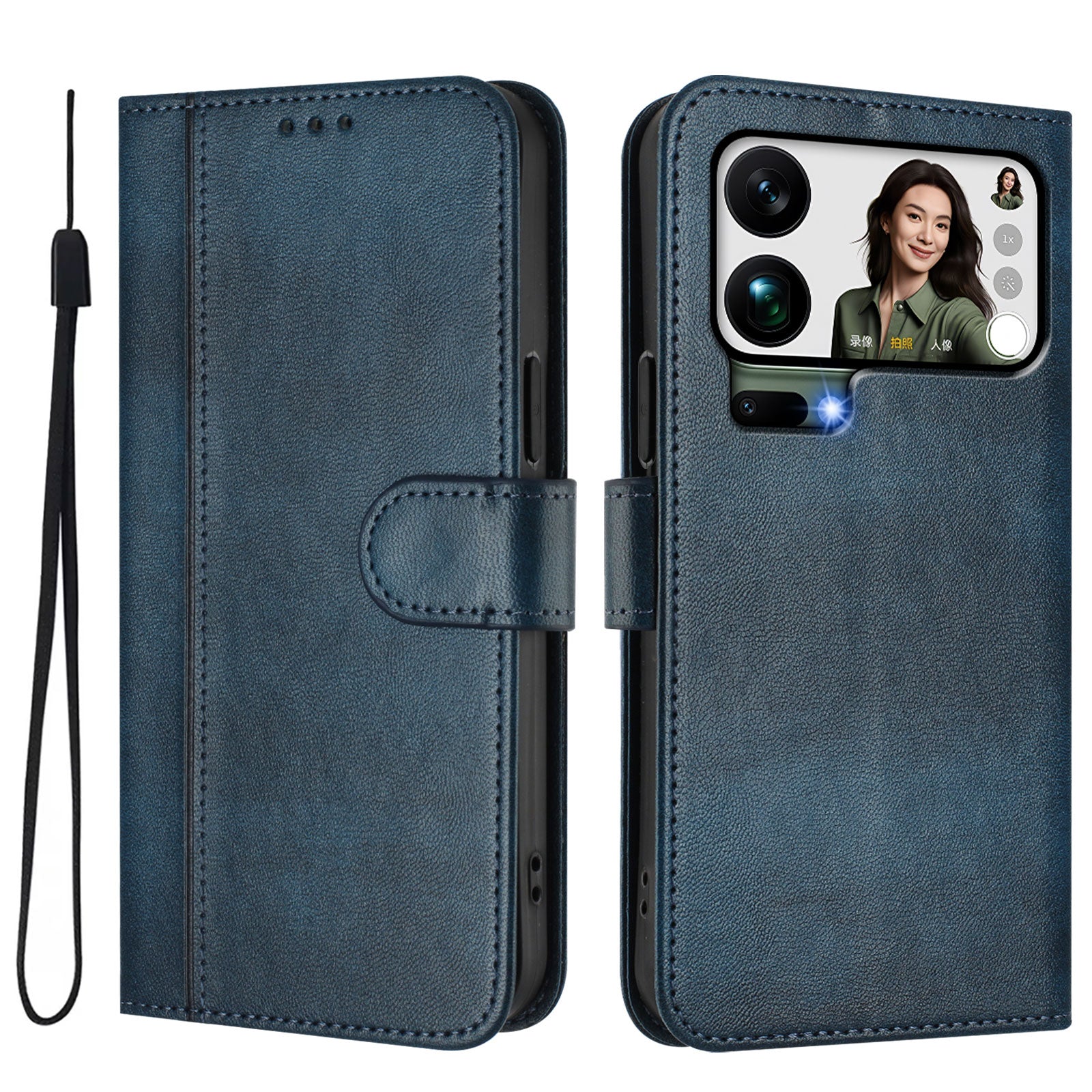 For Xiaomi 17 Pro Max Cases Wallet Stand Retro Texture Leather Phone Cover with Lanyard - Blue