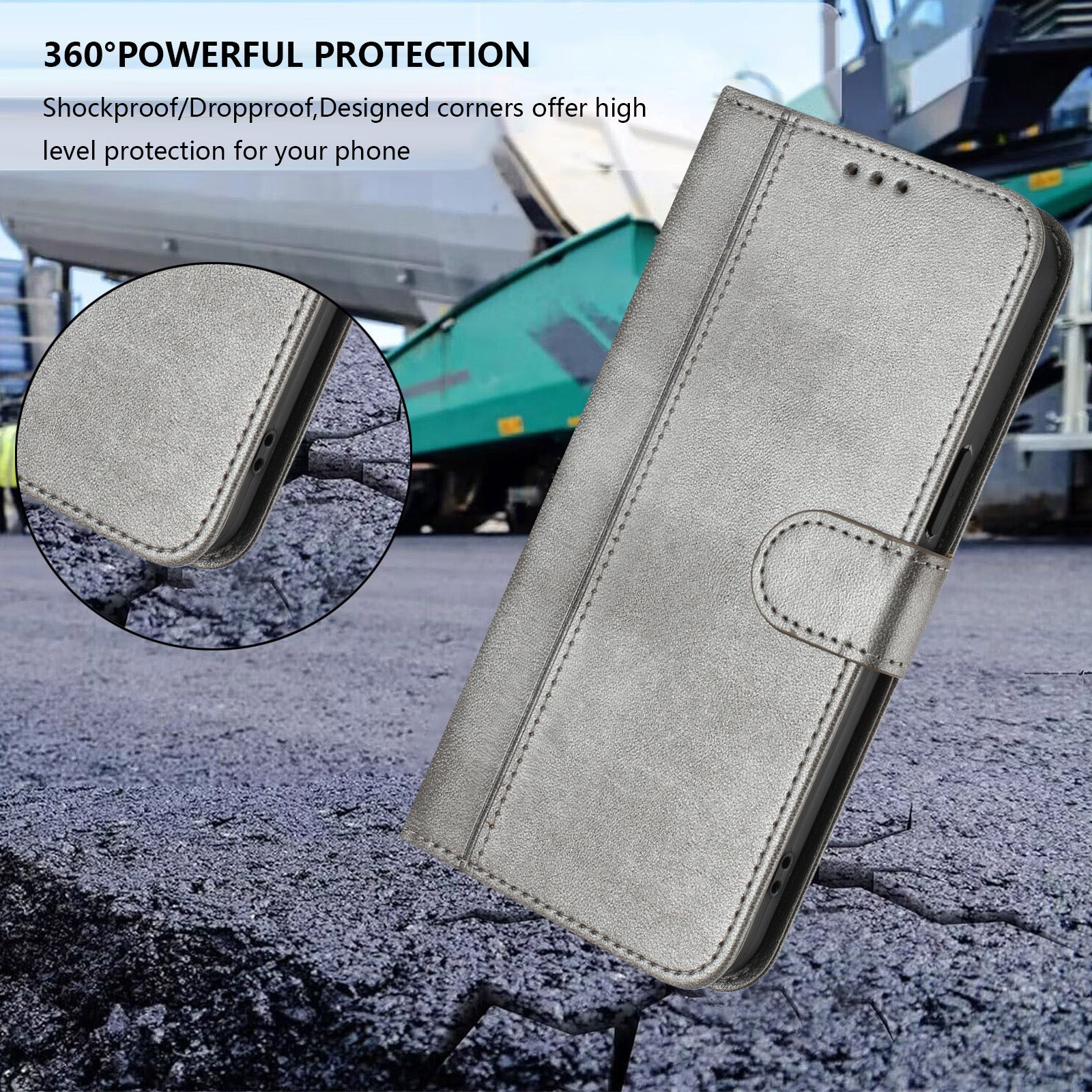 For Xiaomi 17 Pro Max Cases Wallet Stand Retro Texture Leather Phone Cover with Lanyard - Grey