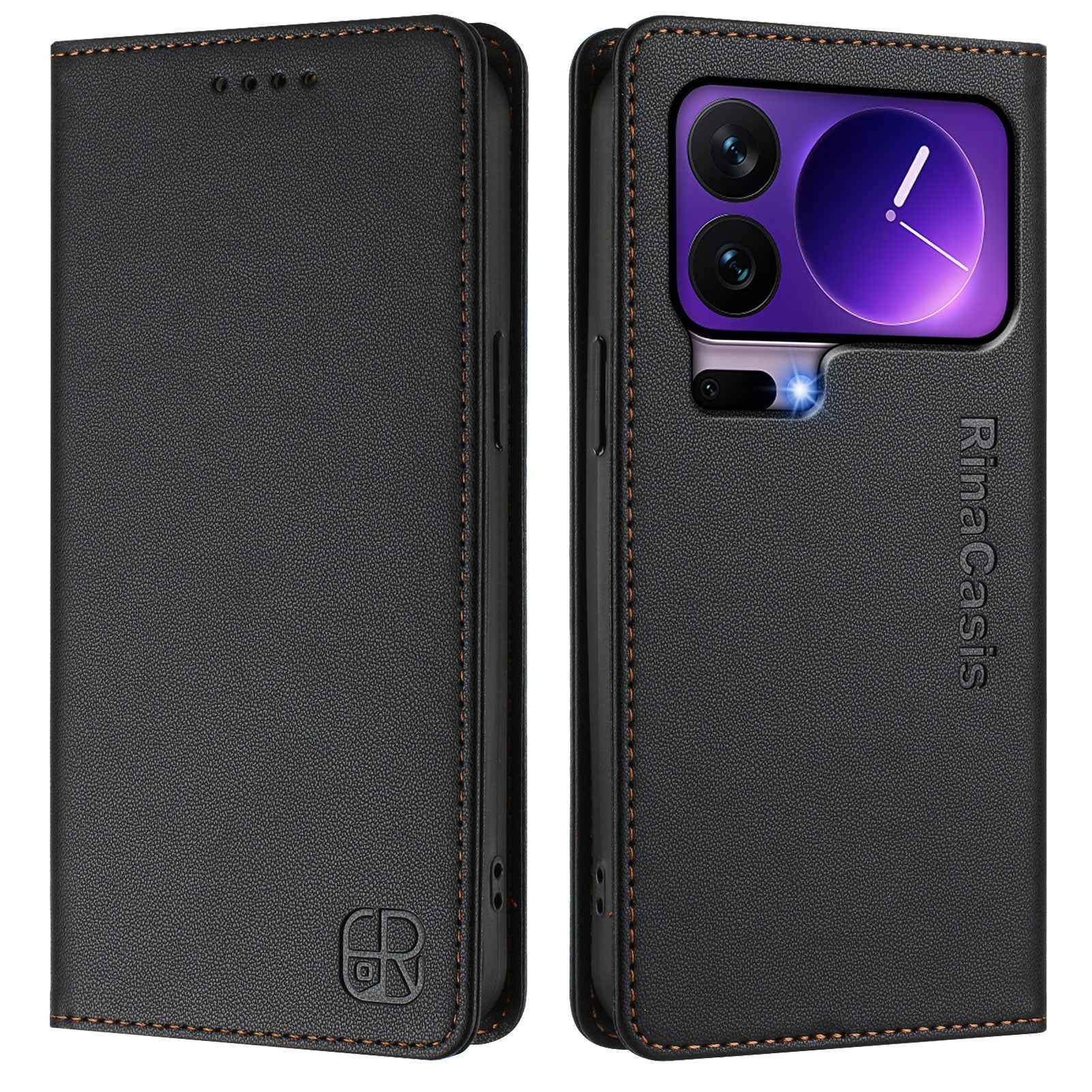 For Xiaomi 17 Pro Leather Case RINACASIS RC01 Phone Cover with RFID Blocking Wallet Stand - Black