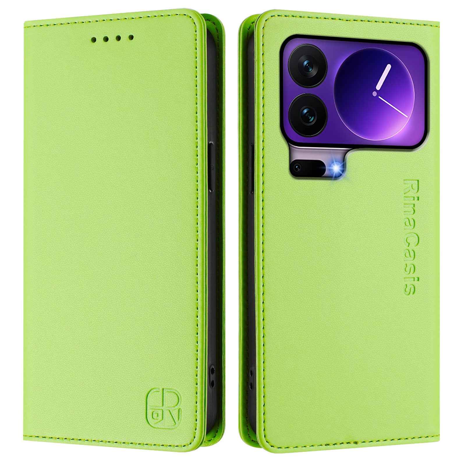 For Xiaomi 17 Pro Leather Case RINACASIS RC01 Phone Cover with RFID Blocking Wallet Stand - Green