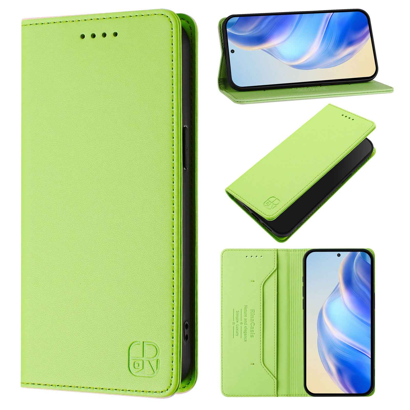 For Xiaomi 17 Pro Leather Case RINACASIS RC01 Phone Cover with RFID Blocking Wallet Stand - Green