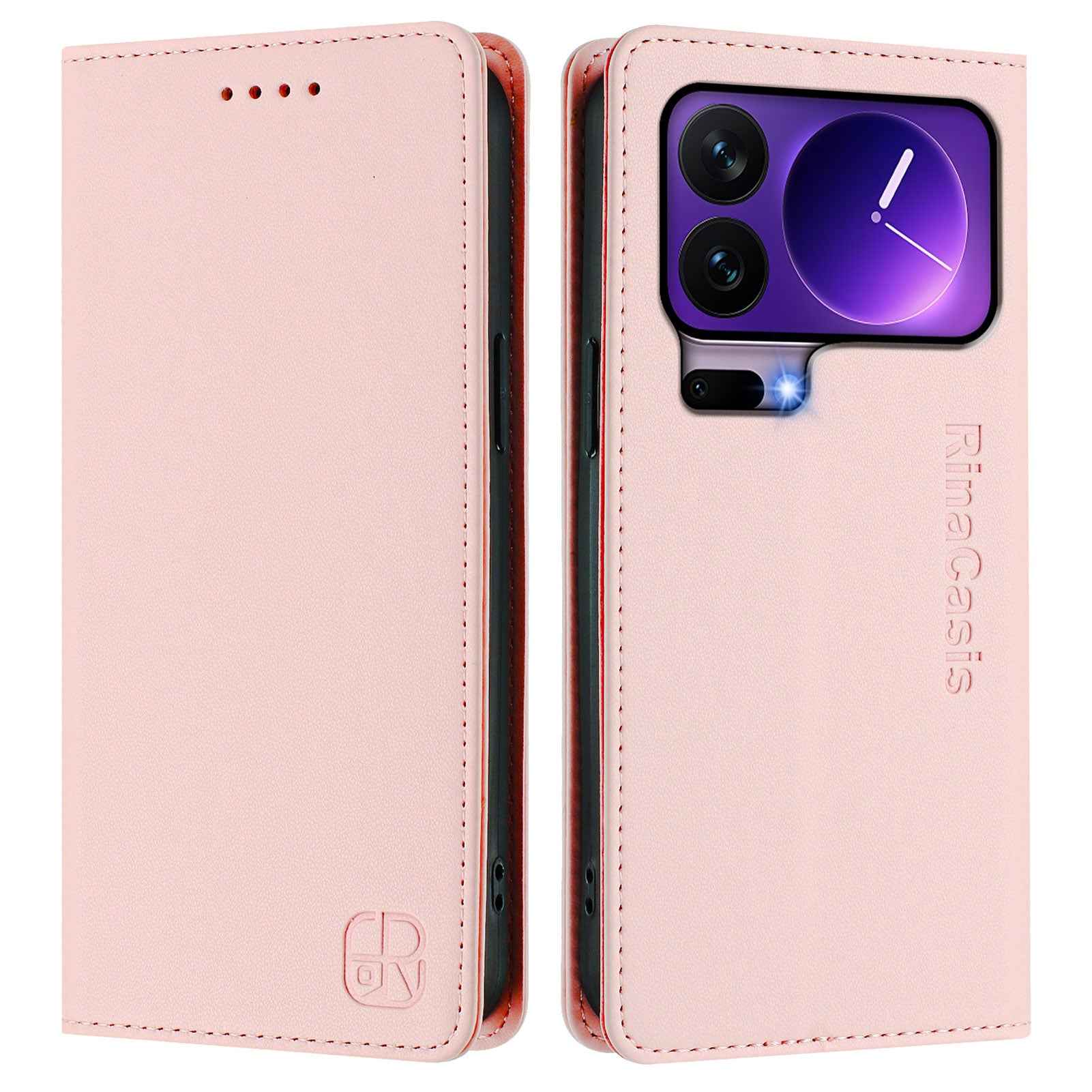 For Xiaomi 17 Pro Leather Case RINACASIS RC01 Phone Cover with RFID Blocking Wallet Stand - Pink