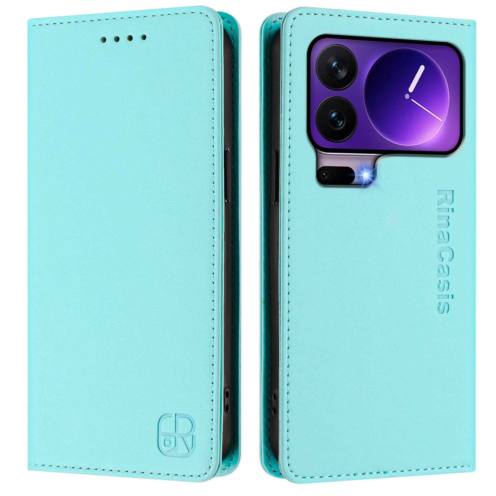 For Xiaomi 17 Pro Leather Case RINACASIS RC01 Phone Cover with RFID Blocking Wallet Stand - Mint Green