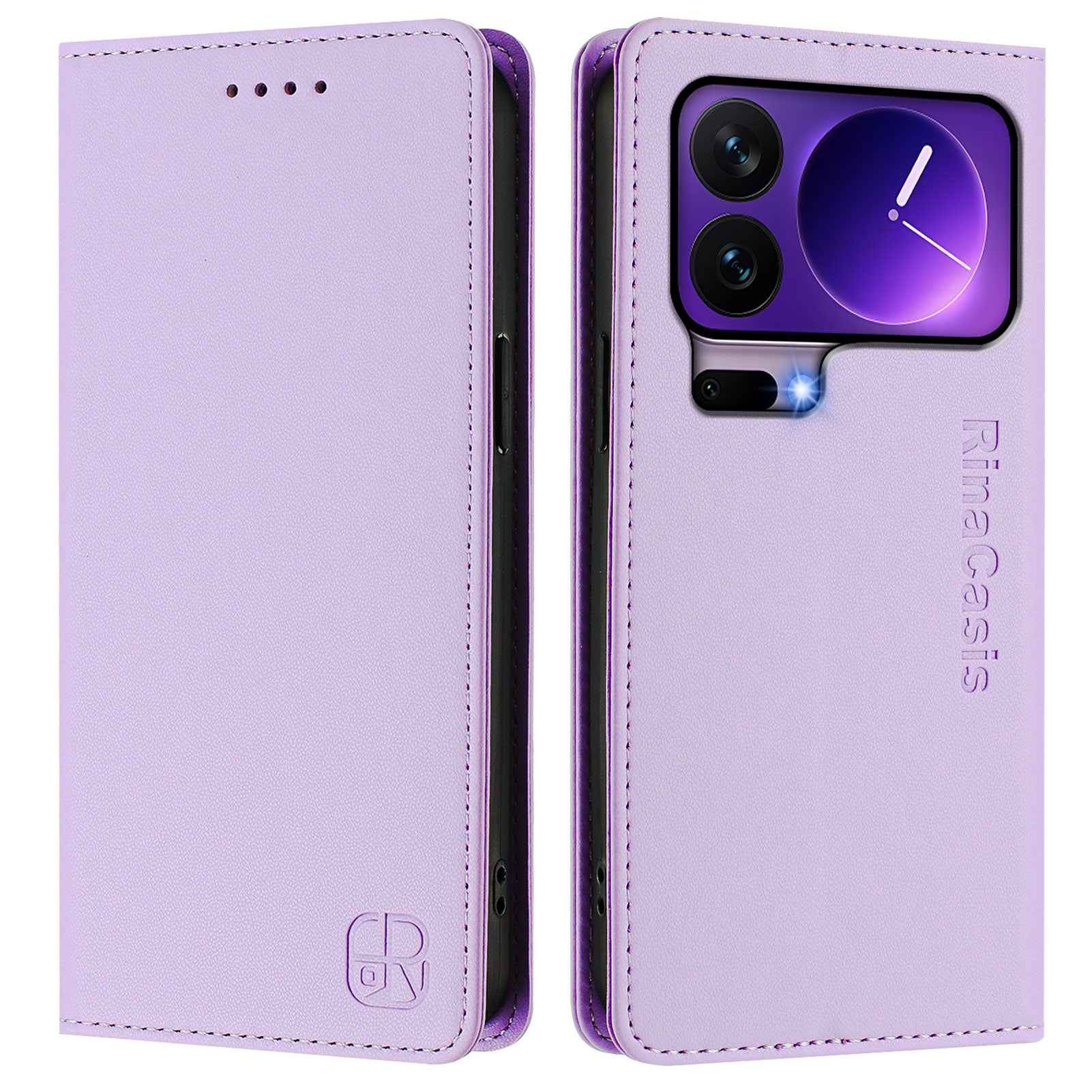 For Xiaomi 17 Pro Leather Case RINACASIS RC01 Phone Cover with RFID Blocking Wallet Stand - Light Purple