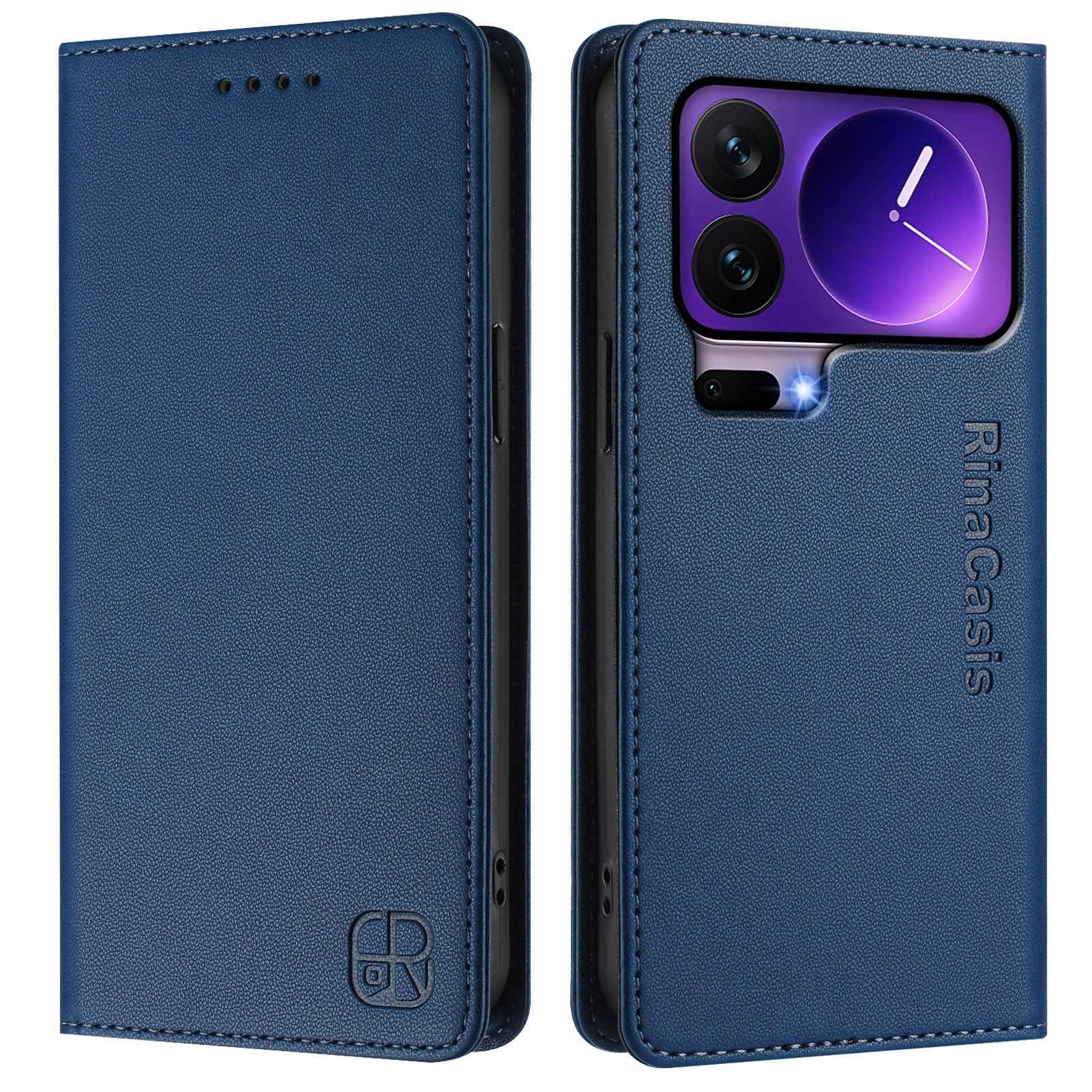 For Xiaomi 17 Pro Leather Case RINACASIS RC01 Phone Cover with RFID Blocking Wallet Stand - Dark Blue
