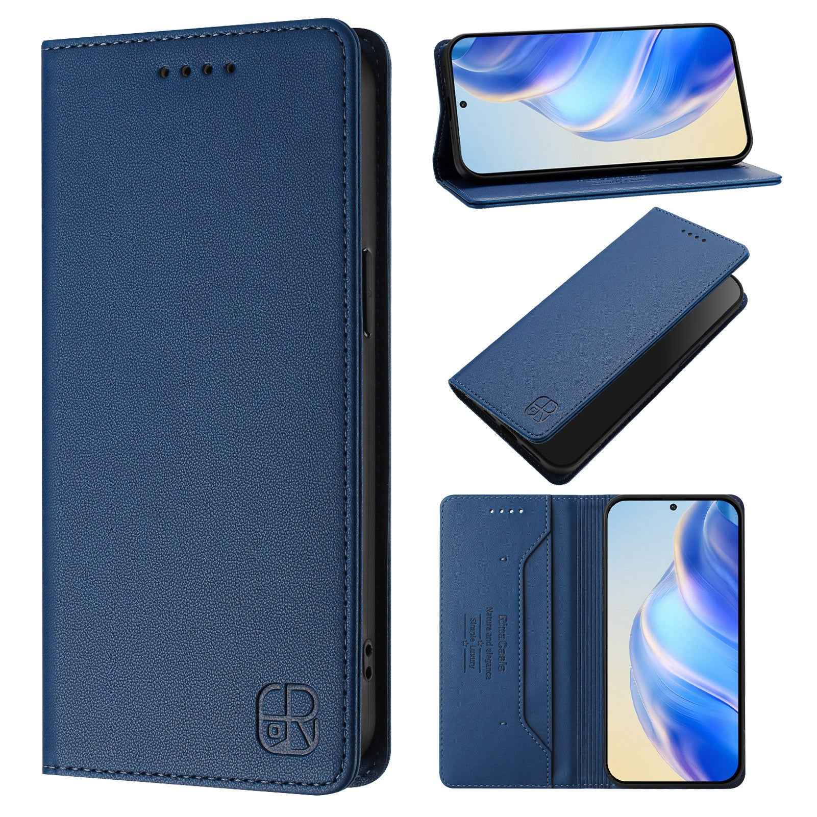 For Xiaomi 17 Pro Leather Case RINACASIS RC01 Phone Cover with RFID Blocking Wallet Stand - Dark Blue