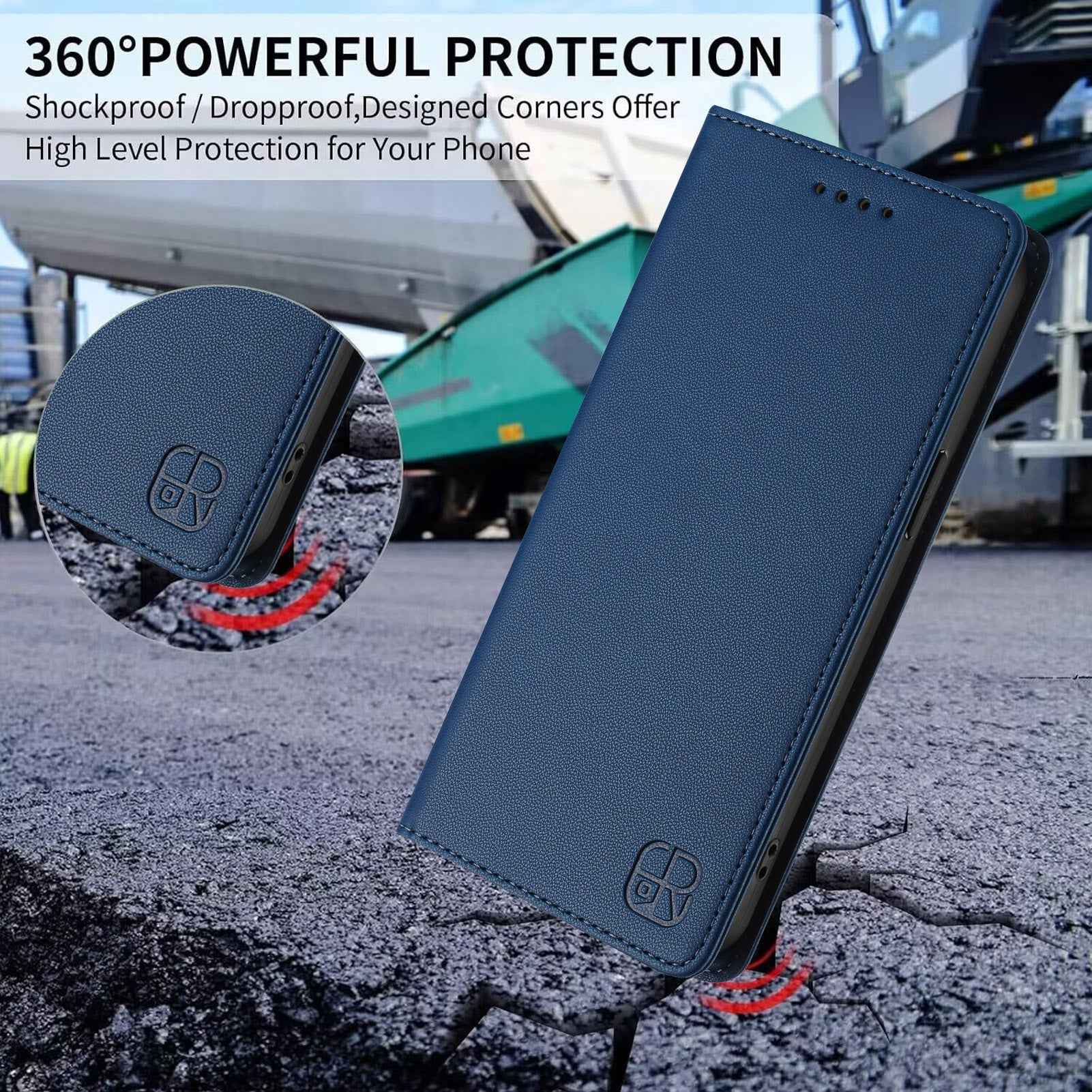 For Xiaomi 17 Pro Leather Case RINACASIS RC01 Phone Cover with RFID Blocking Wallet Stand - Dark Blue