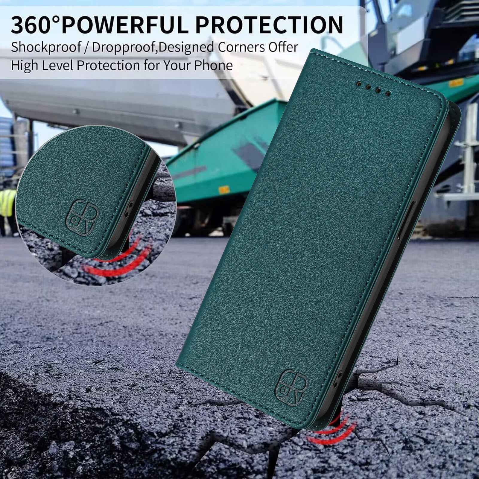 For Xiaomi 17 Pro Leather Case RINACASIS RC01 Phone Cover with RFID Blocking Wallet Stand - Dark Green