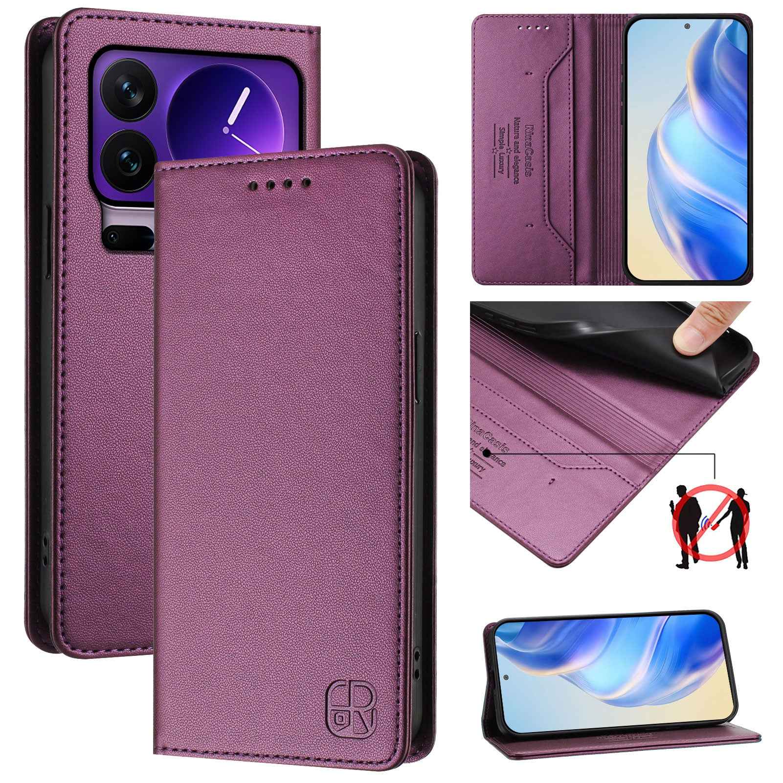 For Xiaomi 17 Pro Leather Case RINACASIS RC01 Phone Cover with RFID Blocking Wallet Stand - Violet