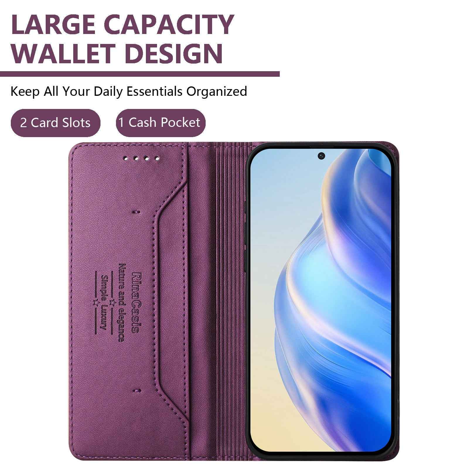 For Xiaomi 17 Pro Leather Case RINACASIS RC01 Phone Cover with RFID Blocking Wallet Stand - Violet