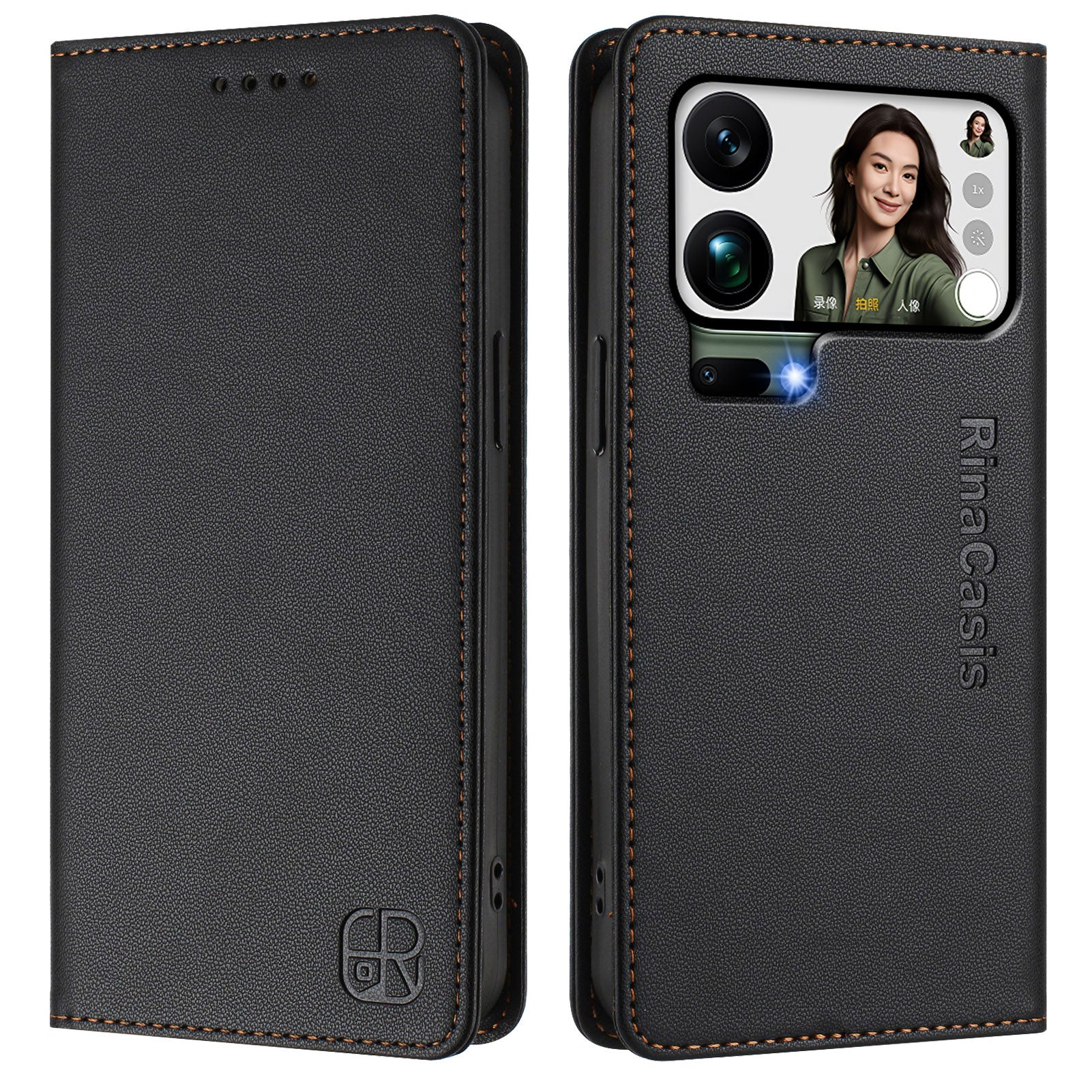 For Xiaomi 17 Pro Max Leather Case RINACASIS RC01 Phone Cover with RFID Blocking Wallet Stand - Black