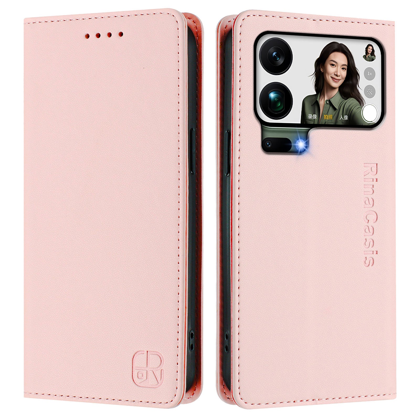 For Xiaomi 17 Pro Max Leather Case RINACASIS RC01 Phone Cover with RFID Blocking Wallet Stand - Pink