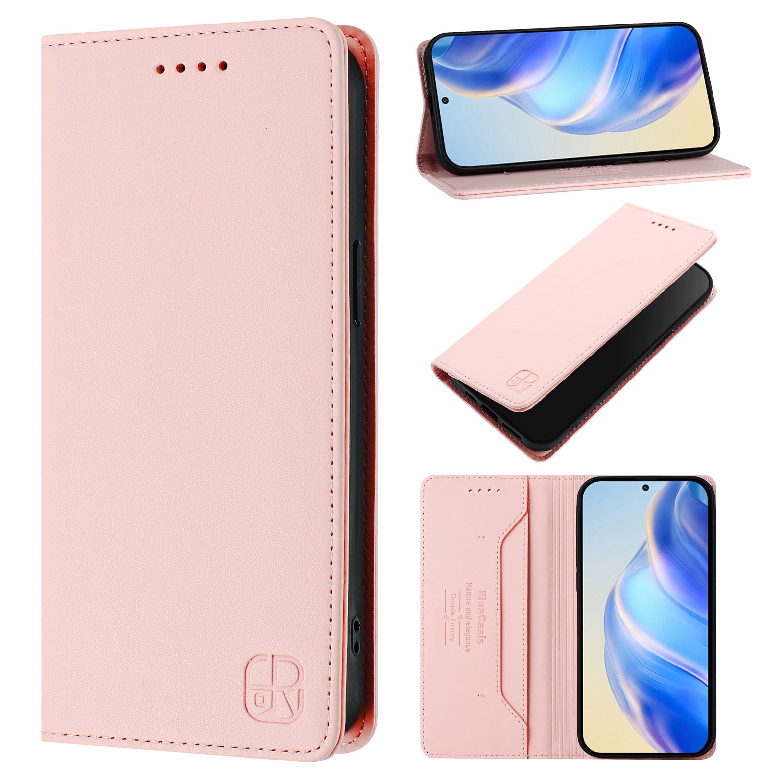 For Xiaomi 17 Pro Max Leather Case RINACASIS RC01 Phone Cover with RFID Blocking Wallet Stand - Pink