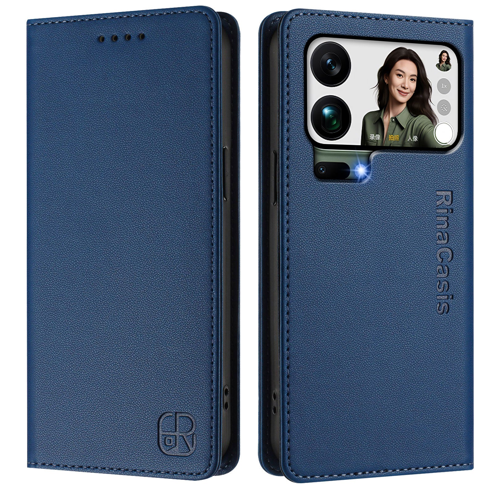 For Xiaomi 17 Pro Max Leather Case RINACASIS RC01 Phone Cover with RFID Blocking Wallet Stand - Dark Blue