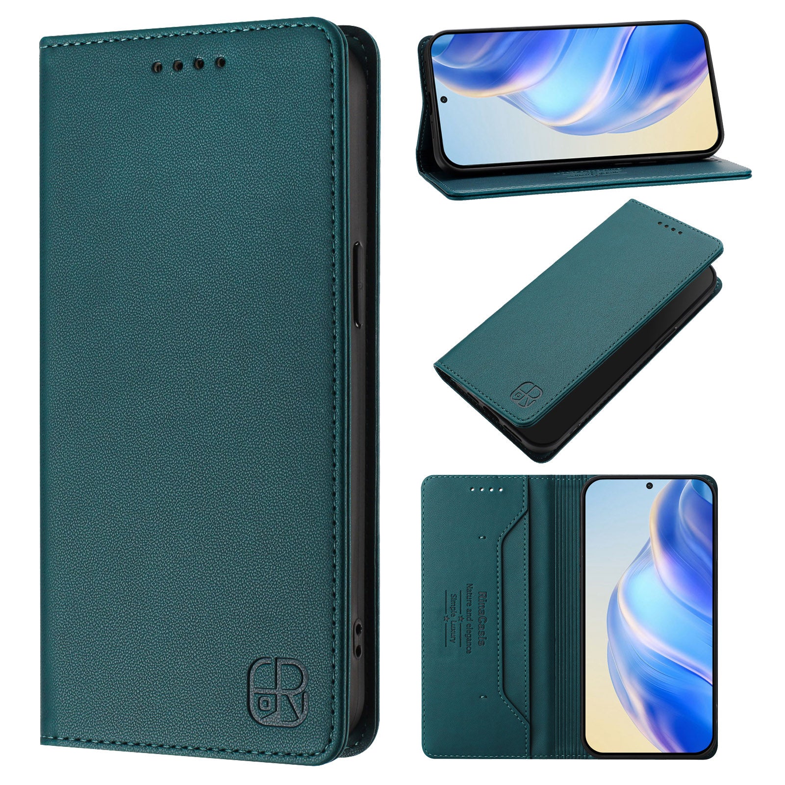 For Xiaomi 17 Pro Max Leather Case RINACASIS RC01 Phone Cover with RFID Blocking Wallet Stand - Dark Green