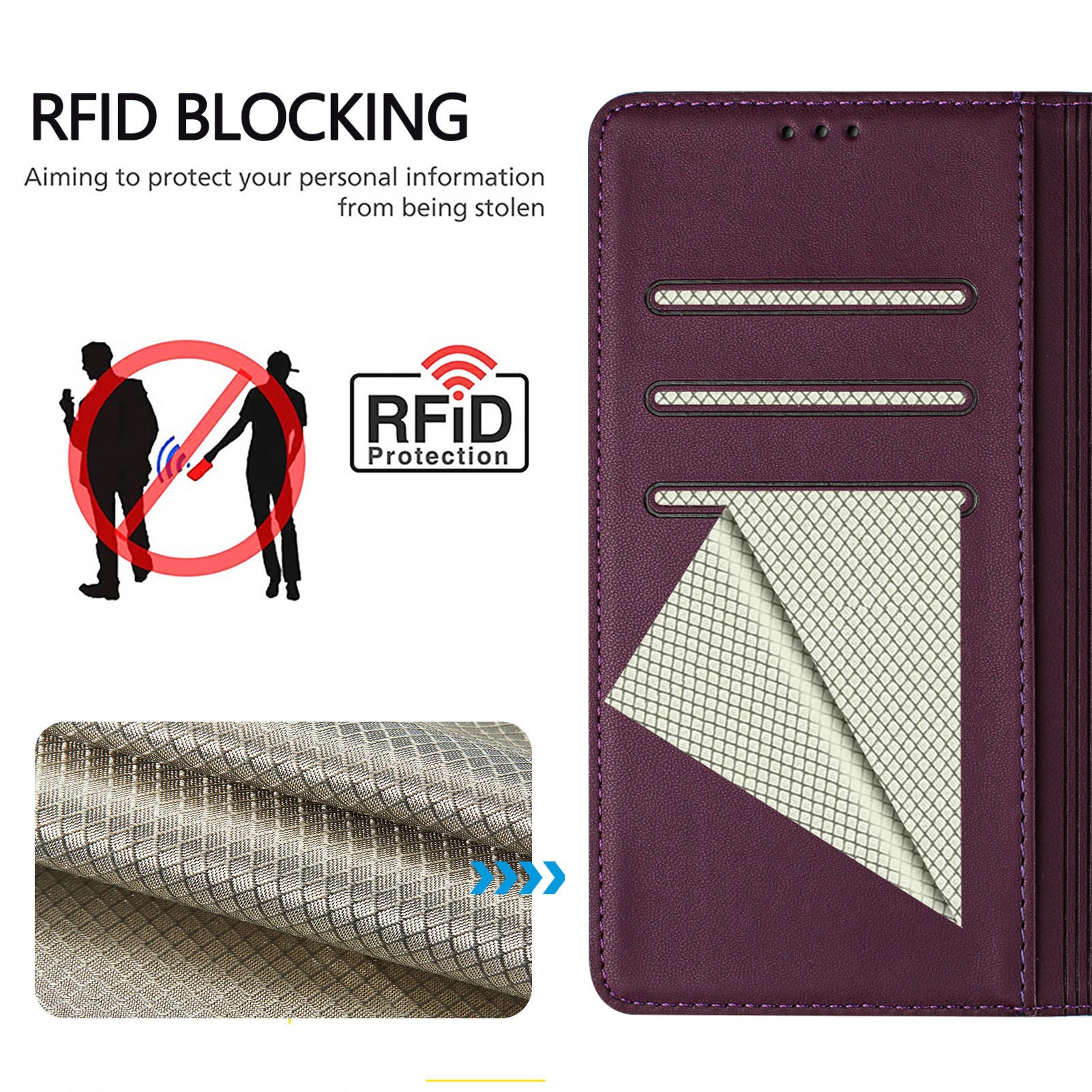 For Xiaomi 17 Pro Max Case Imprinted Honeycomb RFID Blocking Leather Phone Cover with Strap - Dark Purple