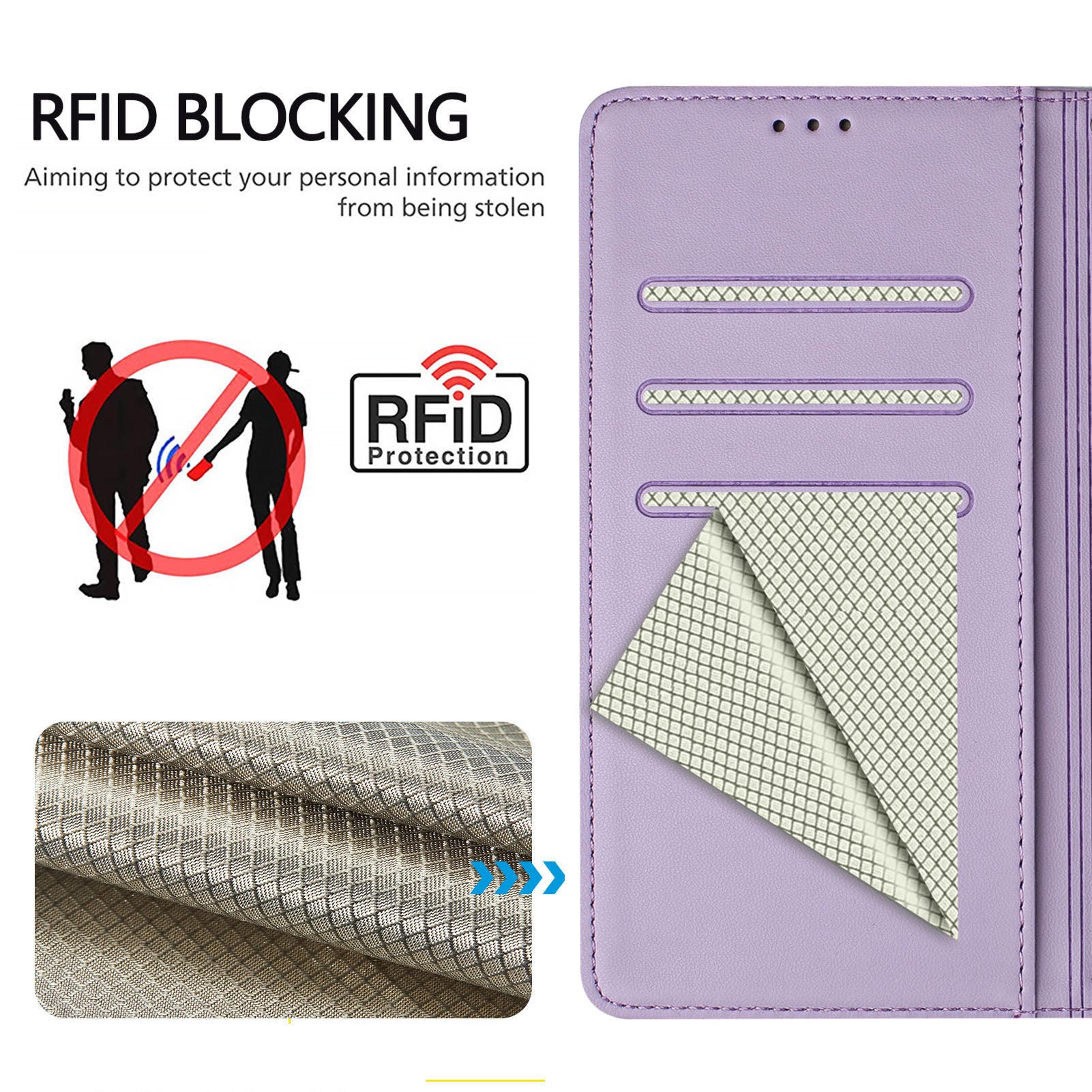 For Xiaomi 17 Pro Max Case Imprinted Honeycomb RFID Blocking Leather Phone Cover with Strap - Light Purple