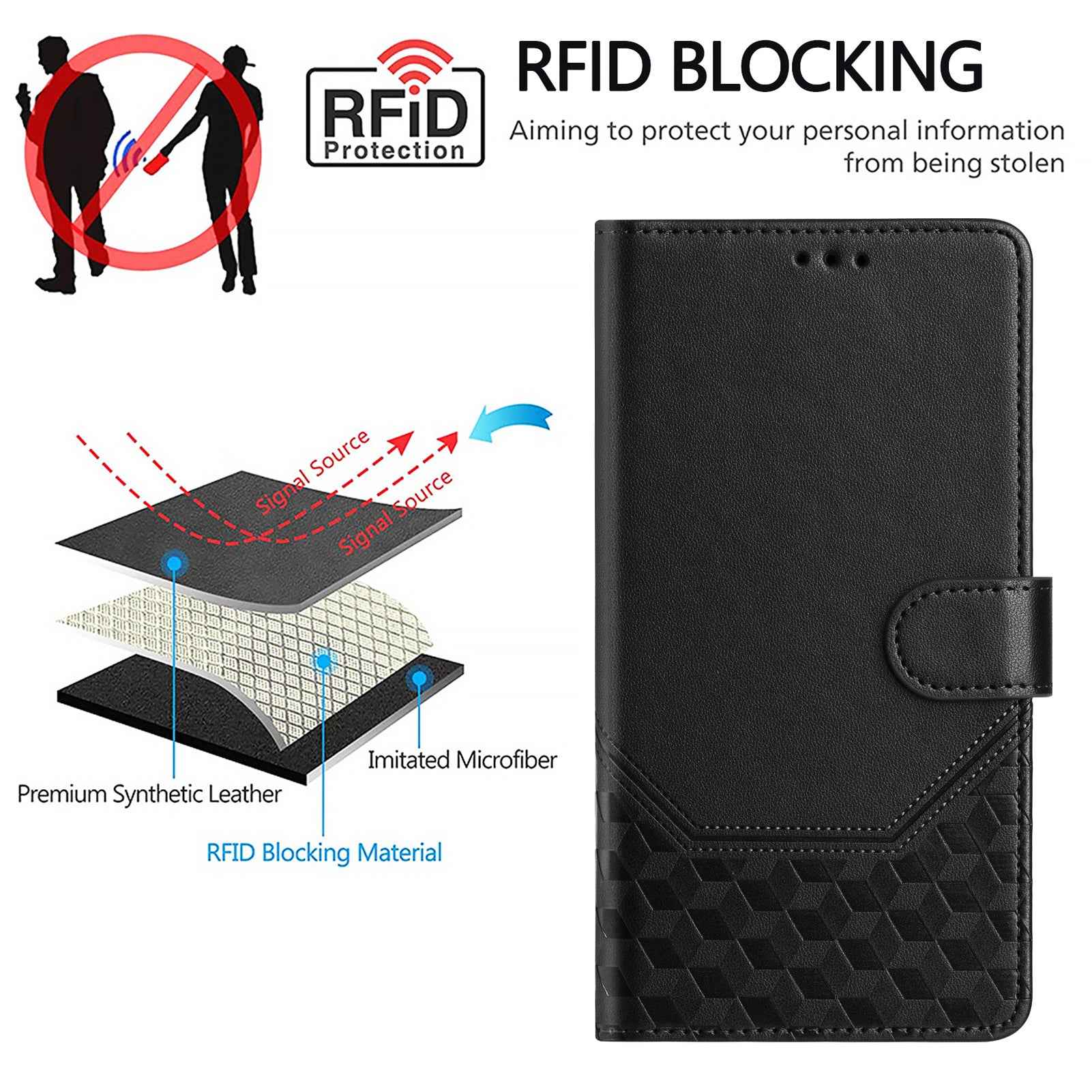 For Xiaomi 17 Pro Case Imprinted Honeycomb RFID Blocking Leather Phone Cover with Strap - Black