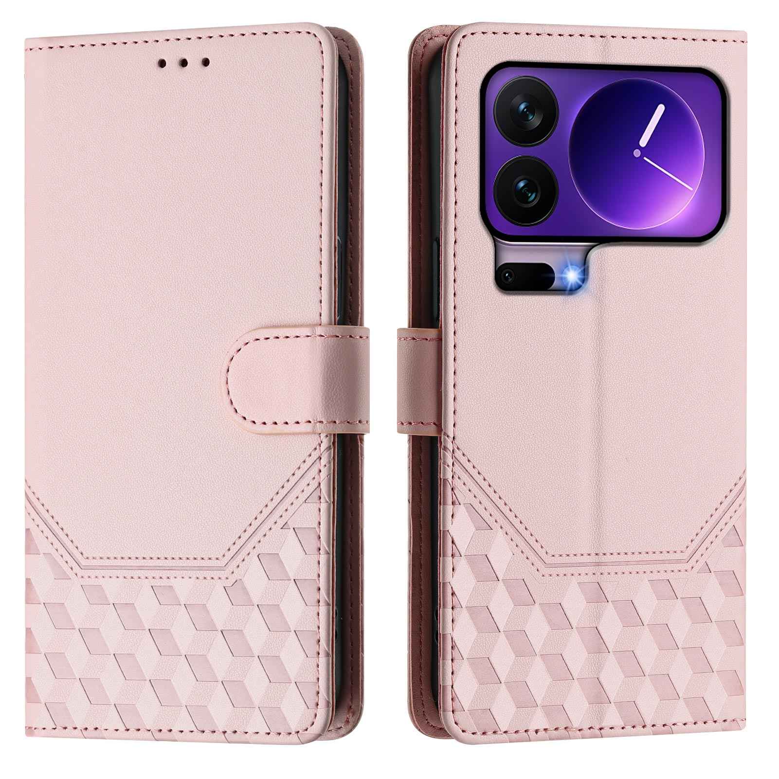 For Xiaomi 17 Pro Case Imprinted Honeycomb RFID Blocking Leather Phone Cover with Strap - Pink