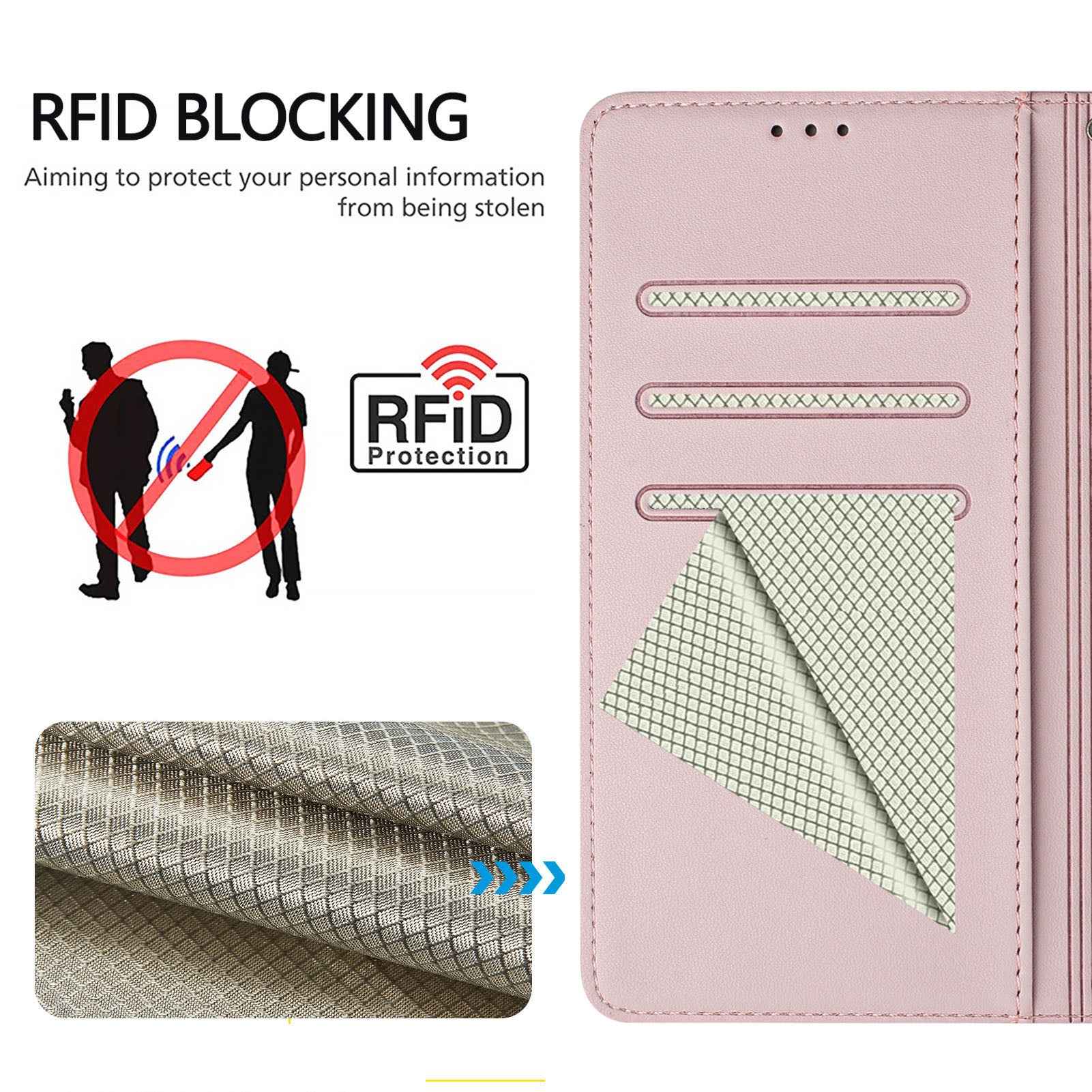 For Xiaomi 17 Pro Case Imprinted Honeycomb RFID Blocking Leather Phone Cover with Strap - Pink