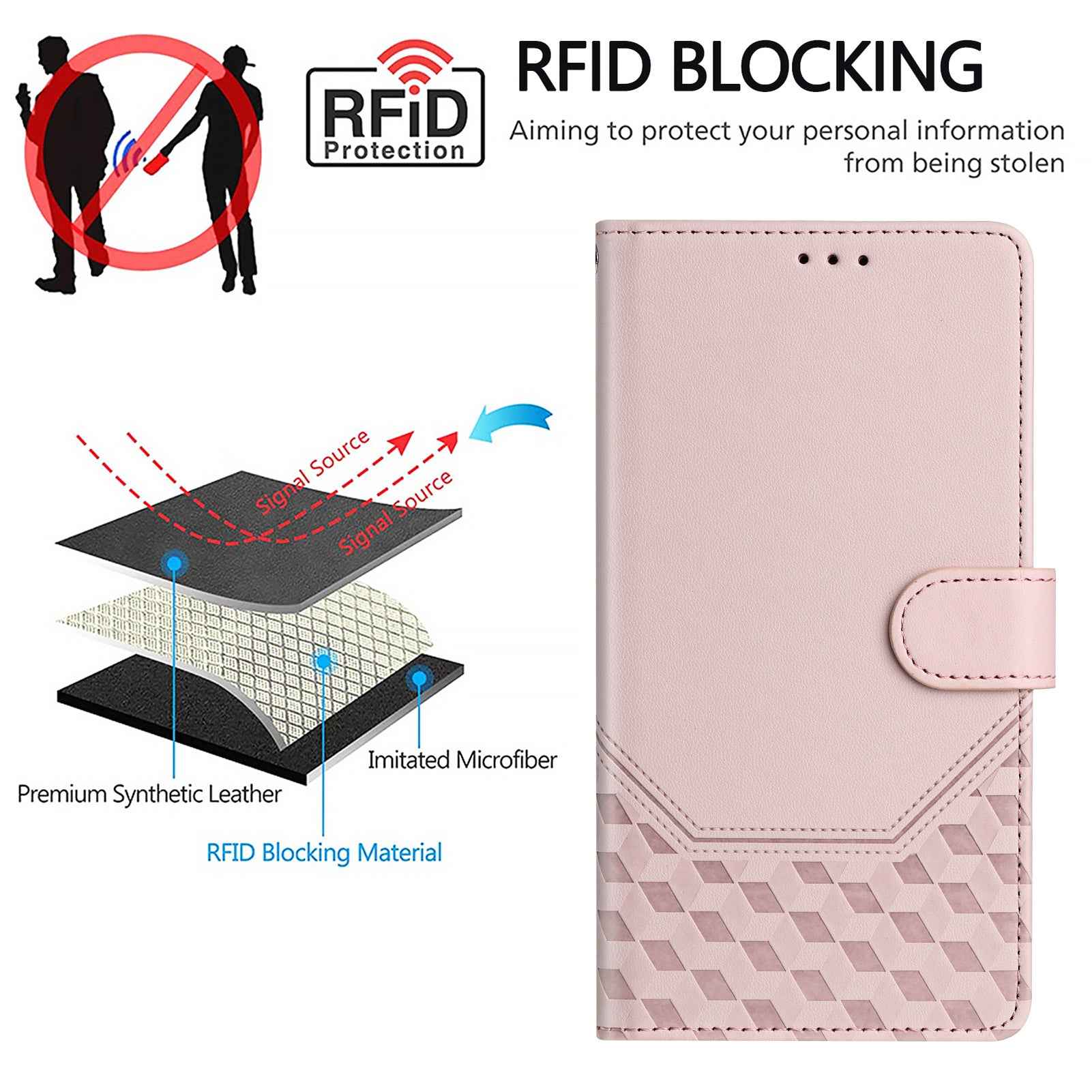 For Xiaomi 17 Pro Case Imprinted Honeycomb RFID Blocking Leather Phone Cover with Strap - Pink