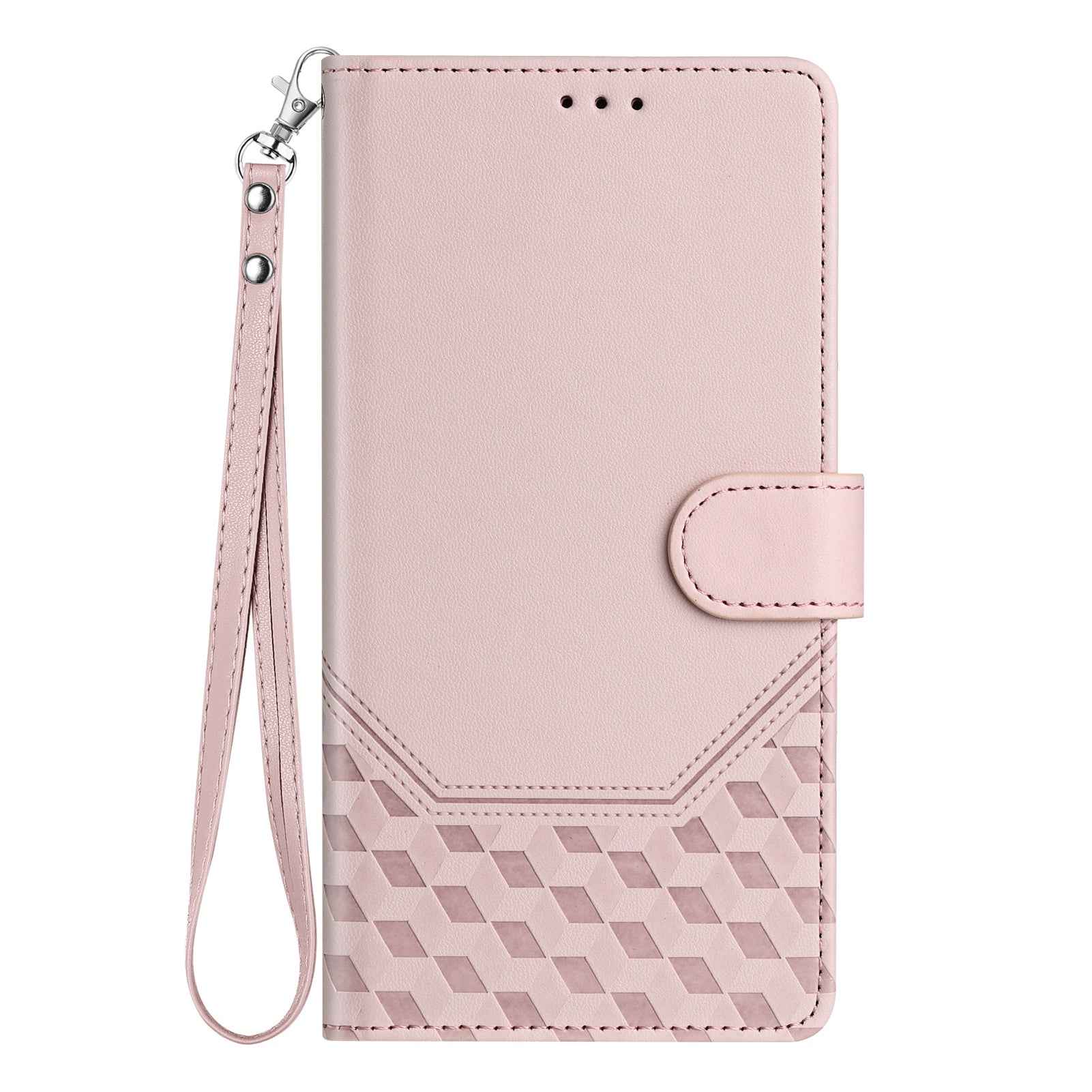 For Xiaomi 17 Pro Case Imprinted Honeycomb RFID Blocking Leather Phone Cover with Strap - Pink