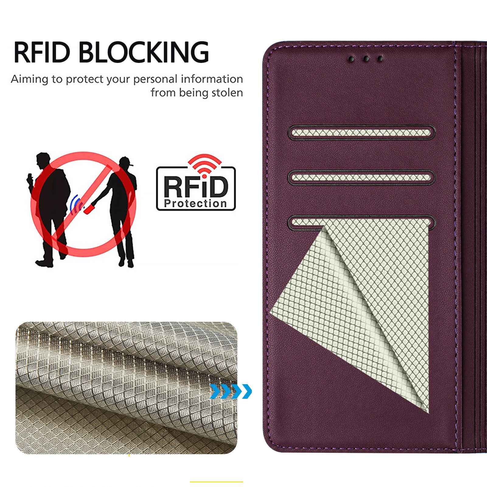 For Xiaomi 17 Pro Case Imprinted Honeycomb RFID Blocking Leather Phone Cover with Strap - Dark Purple