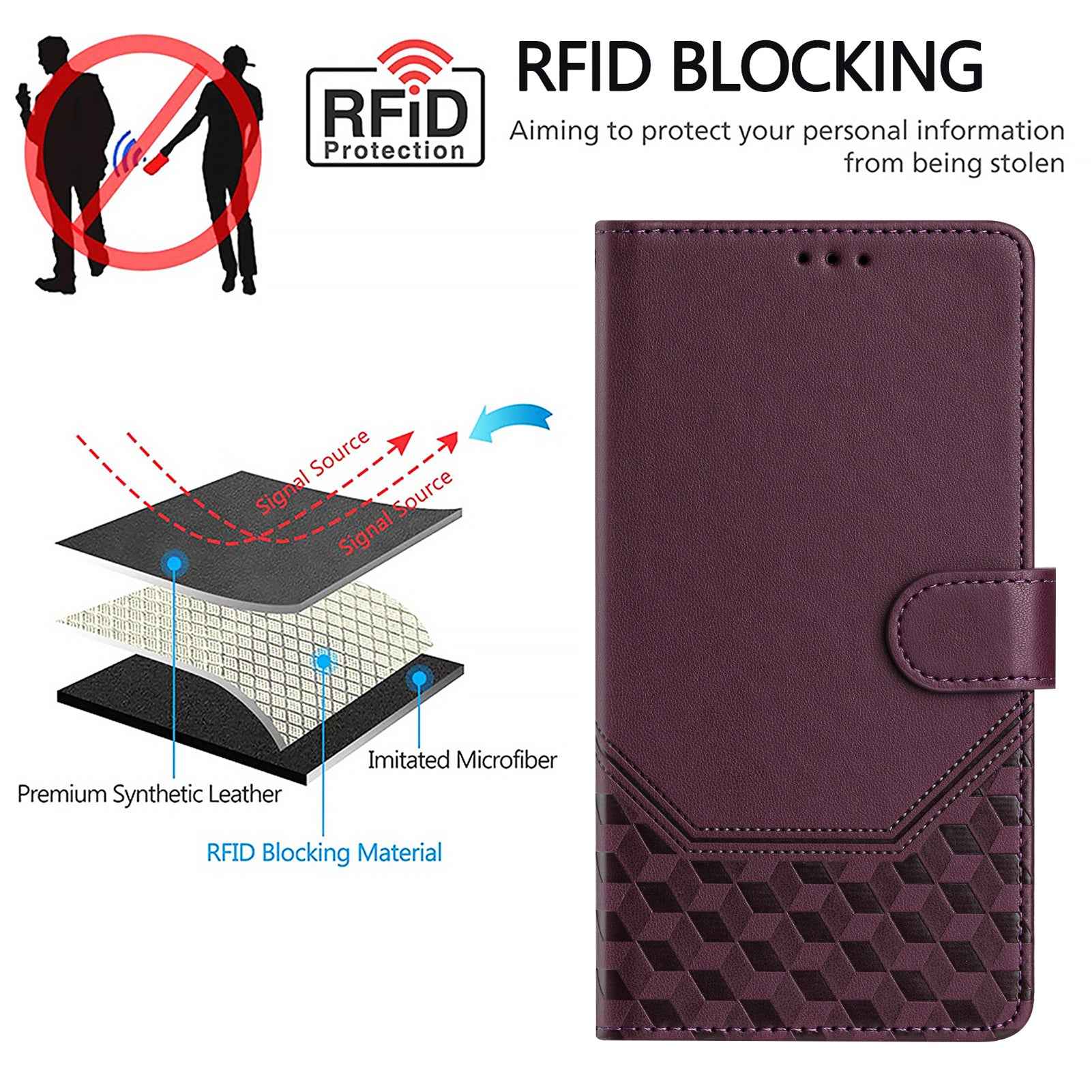 For Xiaomi 17 Pro Case Imprinted Honeycomb RFID Blocking Leather Phone Cover with Strap - Dark Purple