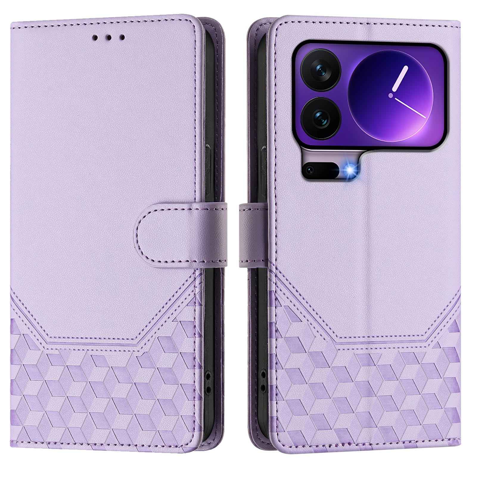 For Xiaomi 17 Pro Case Imprinted Honeycomb RFID Blocking Leather Phone Cover with Strap - Light Purple
