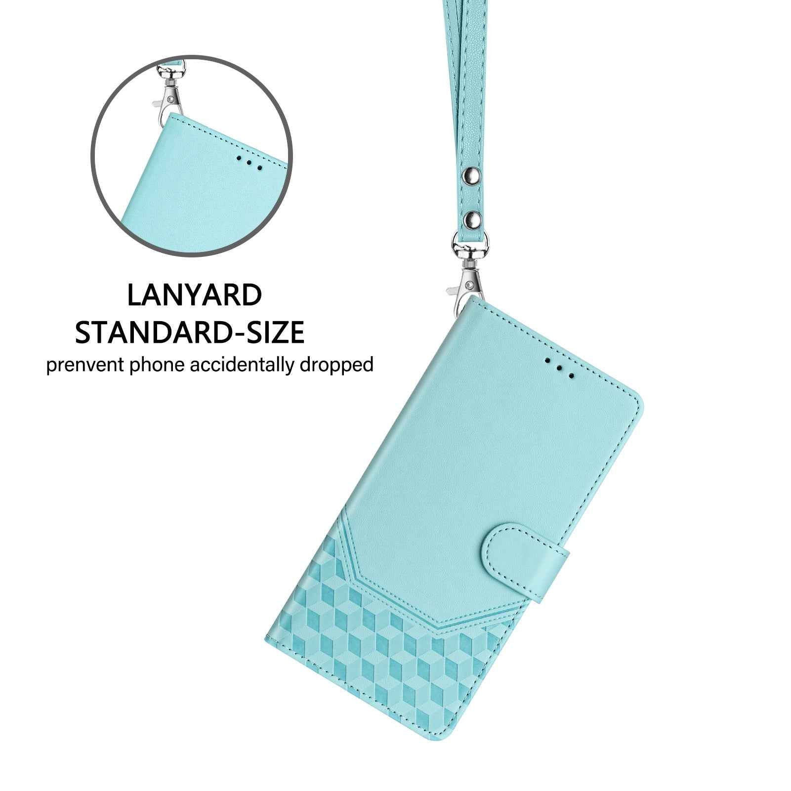 For Xiaomi 17 Pro Case Imprinted Honeycomb RFID Blocking Leather Phone Cover with Strap - Mint Green