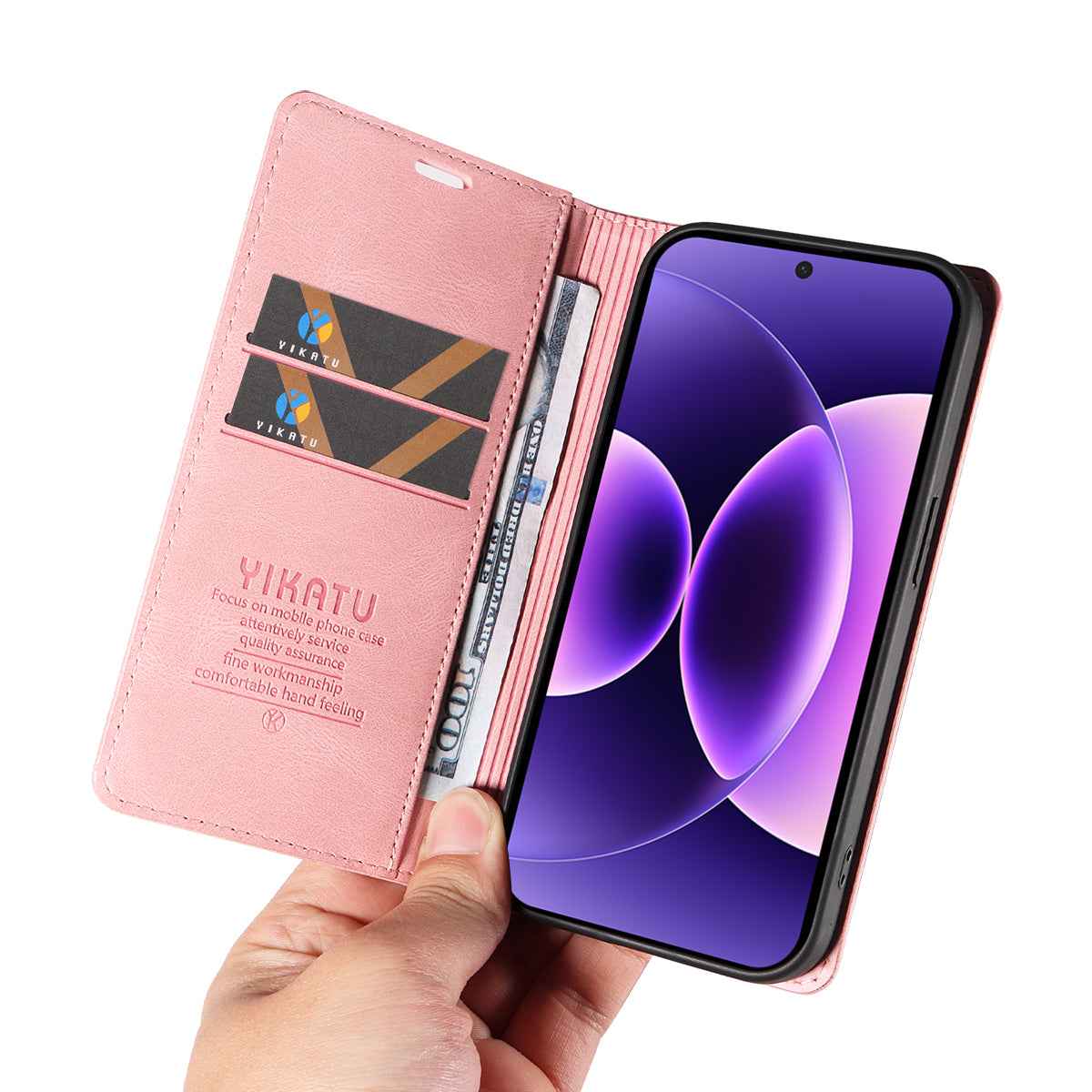 For Xiaomi 17 Pro Leather Cover YIKATU YK-004 Skin-Touch Wallet Phone Cases - Pink