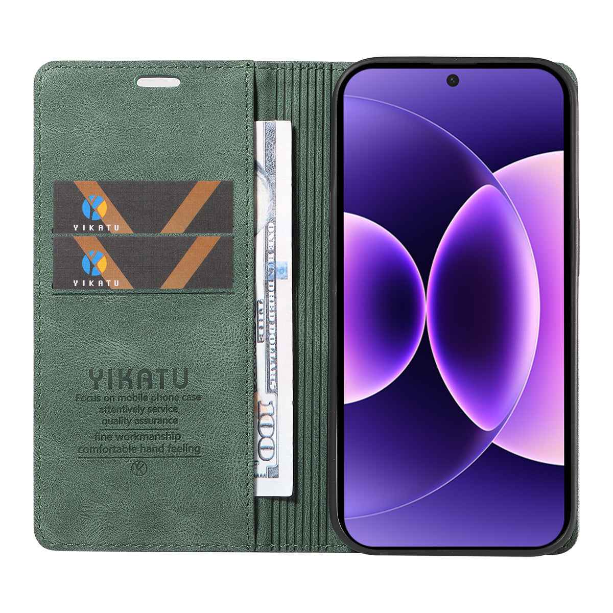 For Xiaomi 17 Pro Leather Cover YIKATU YK-004 Skin-Touch Wallet Phone Cases - Green