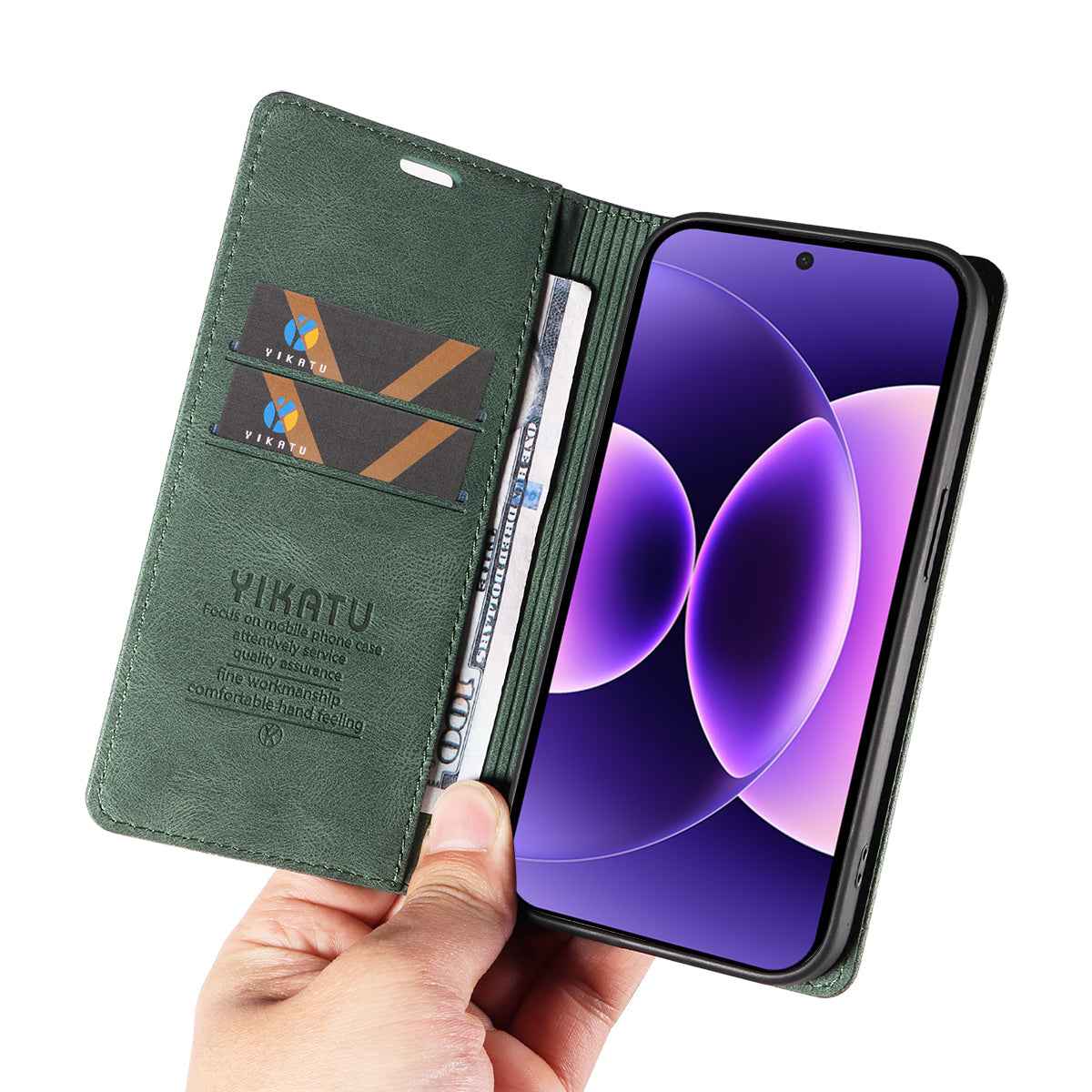 For Xiaomi 17 Pro Leather Cover YIKATU YK-004 Skin-Touch Wallet Phone Cases - Green