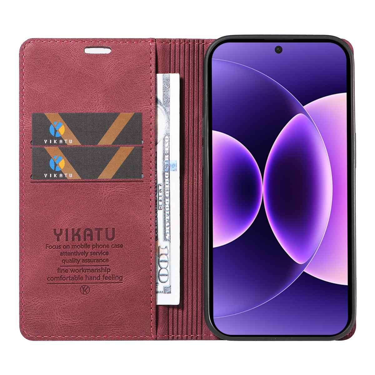 For Xiaomi 17 Pro Leather Cover YIKATU YK-004 Skin-Touch Wallet Phone Cases - Wine Red