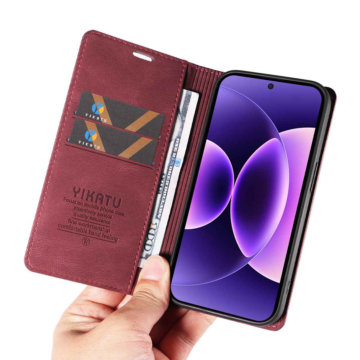 For Xiaomi 17 Pro Leather Cover YIKATU YK-004 Skin-Touch Wallet Phone Cases - Wine Red