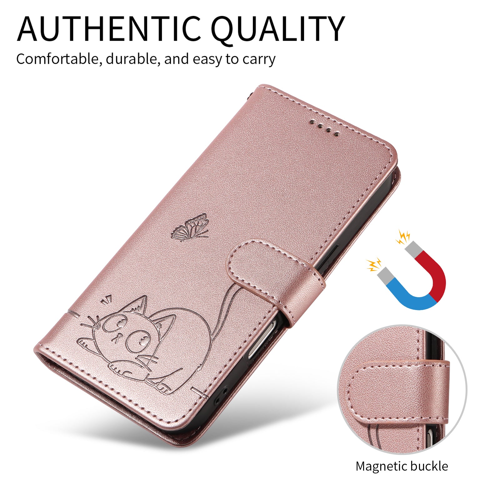 For Xiaomi 17 Pro Max Case Cat Pattern Imprint Leather Phone Cover with Wrist Strap - Rose Gold