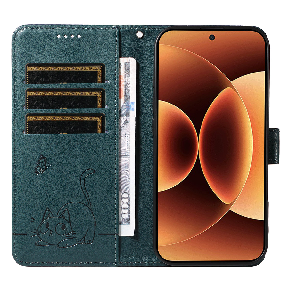 For Xiaomi 17 Pro Max Case Cat Pattern Imprint Leather Phone Cover with Wrist Strap - Blue