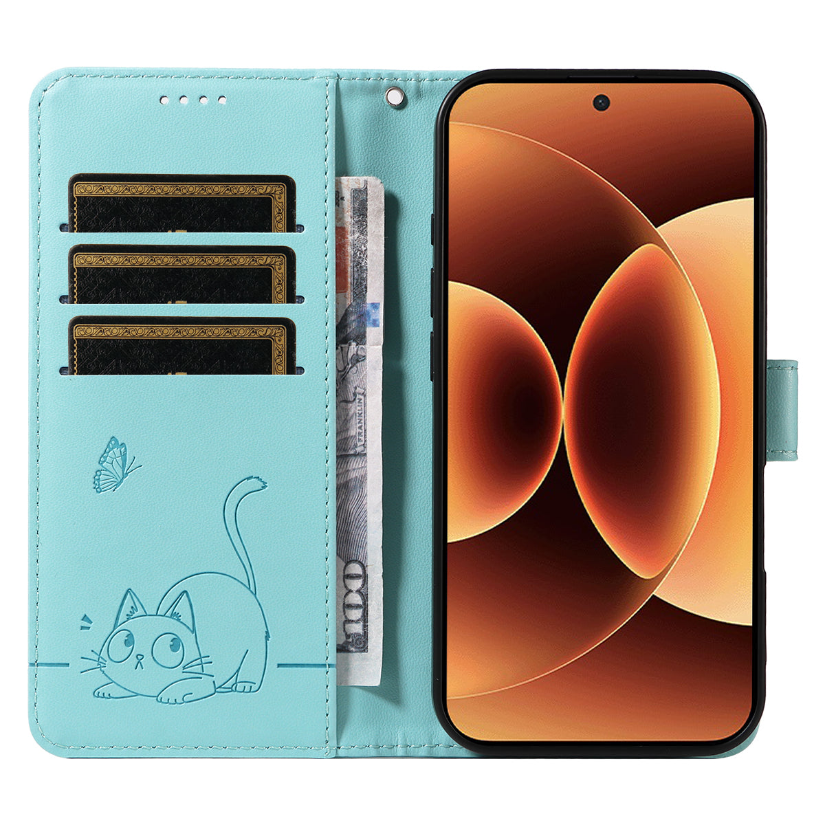 For Xiaomi 17 Pro Max Case Cat Pattern Imprint Leather Phone Cover with Wrist Strap - Green
