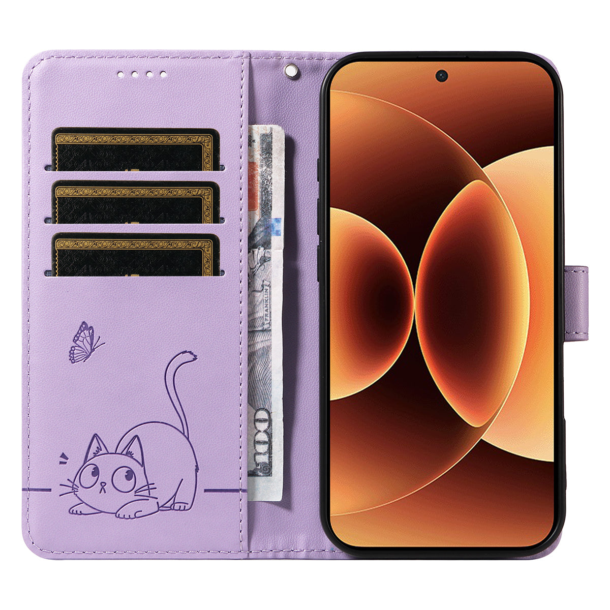 For Xiaomi 17 Pro Max Case Cat Pattern Imprint Leather Phone Cover with Wrist Strap - Purple