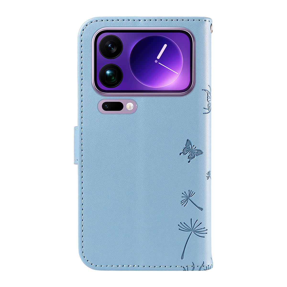 For Xiaomi 17 Pro Max Leather Wallet Case with Strap Dandelion Imprint Phone Stand Cover - Sky Blue