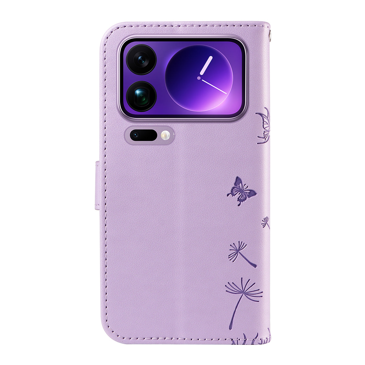For Xiaomi 17 Pro Max Leather Wallet Case with Strap Dandelion Imprint Phone Stand Cover - Purple