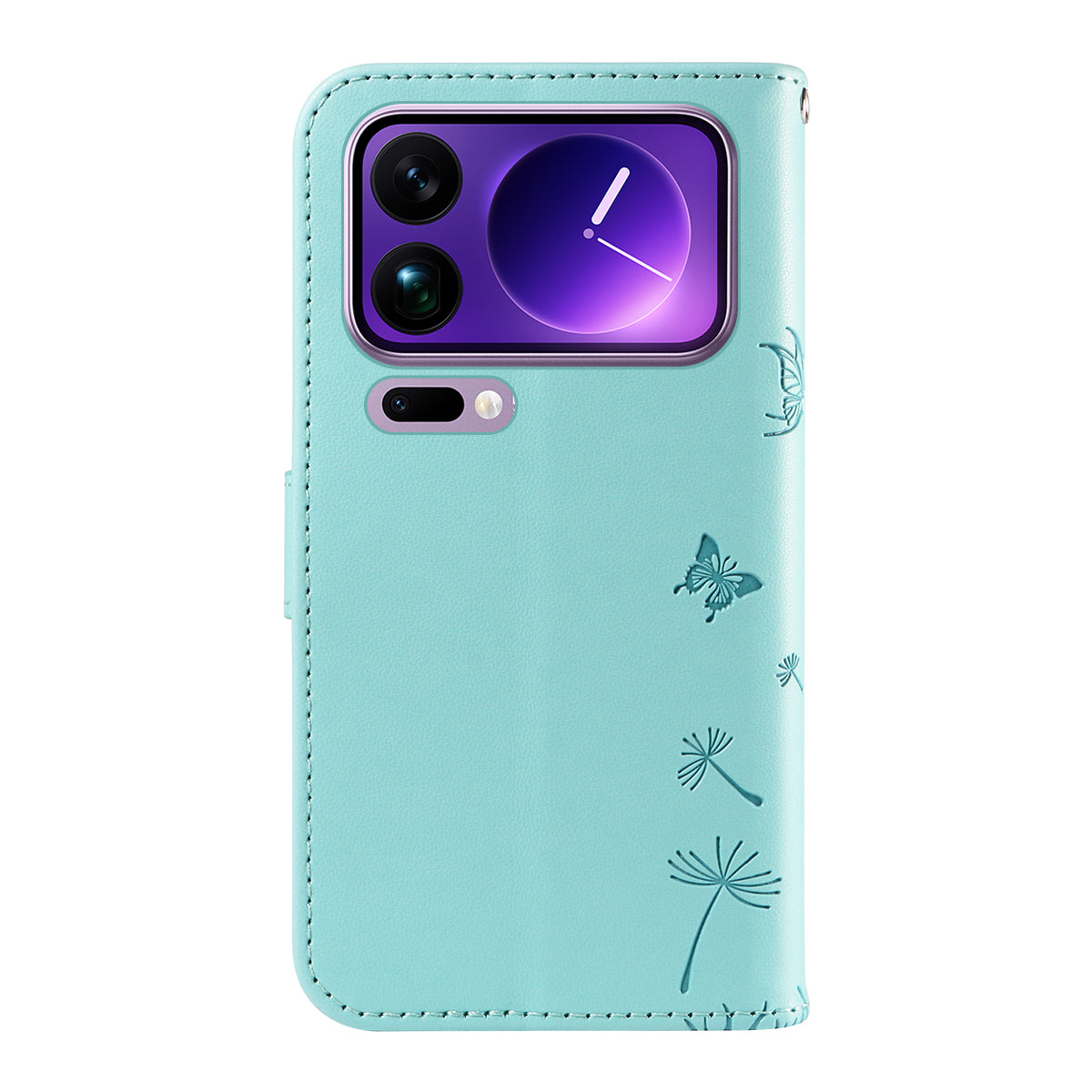 For Xiaomi 17 Pro Max Leather Wallet Case with Strap Dandelion Imprint Phone Stand Cover - Green