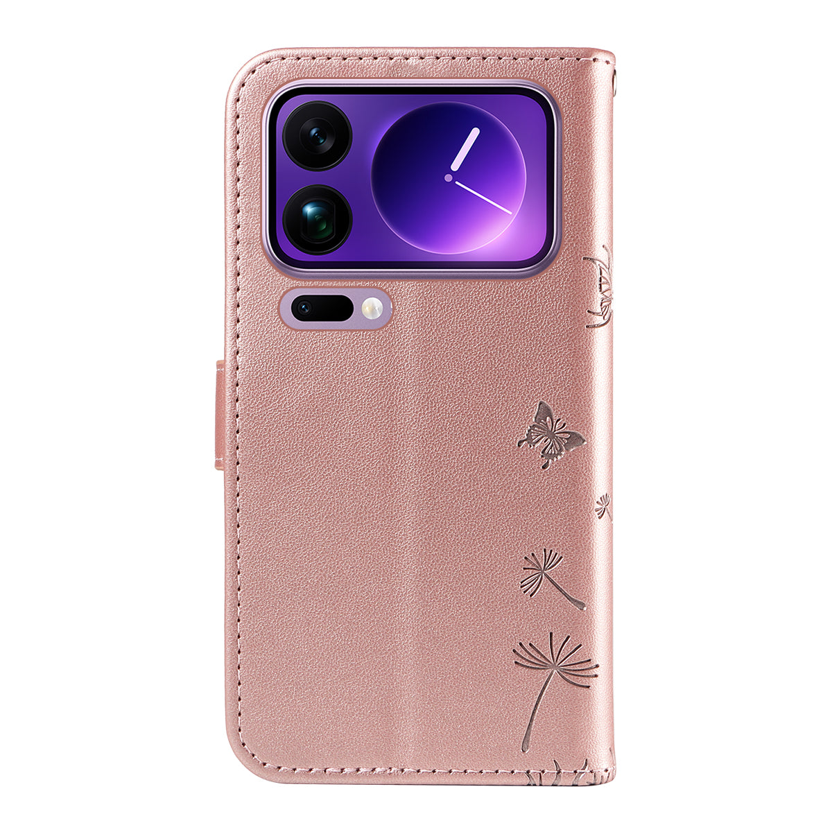 For Xiaomi 17 Pro Max Leather Wallet Case with Strap Dandelion Imprint Phone Stand Cover - Rose Gold