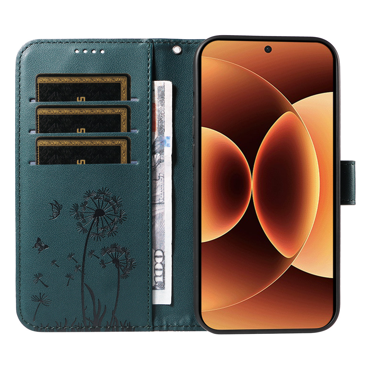 For Xiaomi 17 Pro Max Leather Wallet Case with Strap Dandelion Imprint Phone Stand Cover - Blue
