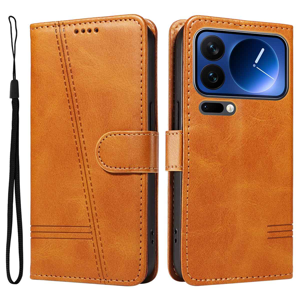 For Xiaomi 17 Pro Wallet Case T-Shape Lines Leather Phone Cover Stand - Brown