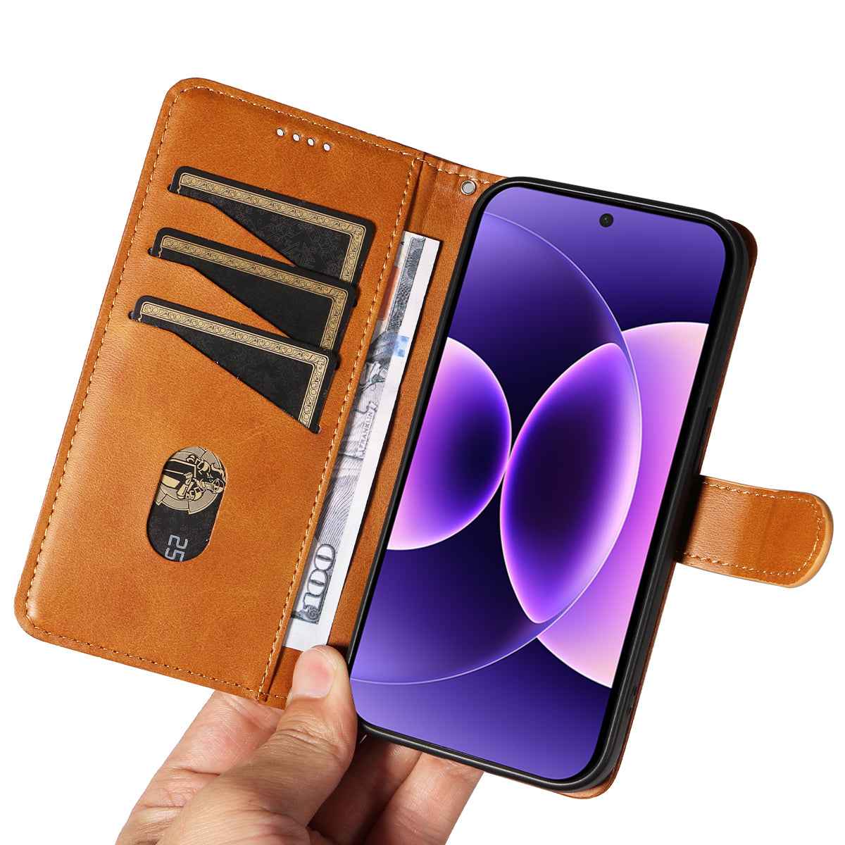 For Xiaomi 17 Pro Wallet Case T-Shape Lines Leather Phone Cover Stand - Brown