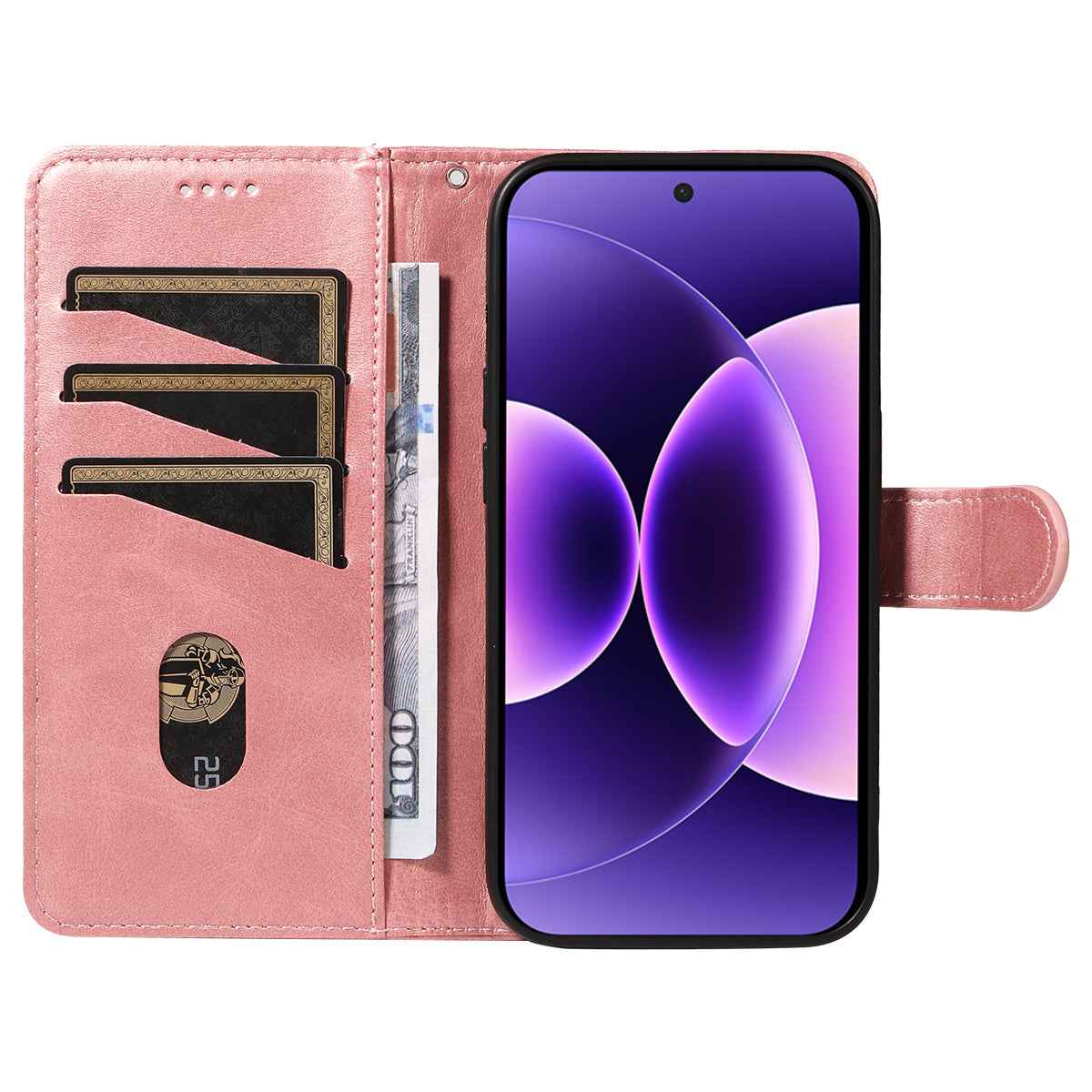 For Xiaomi 17 Pro Wallet Case T-Shape Lines Leather Phone Cover Stand - Rose Gold