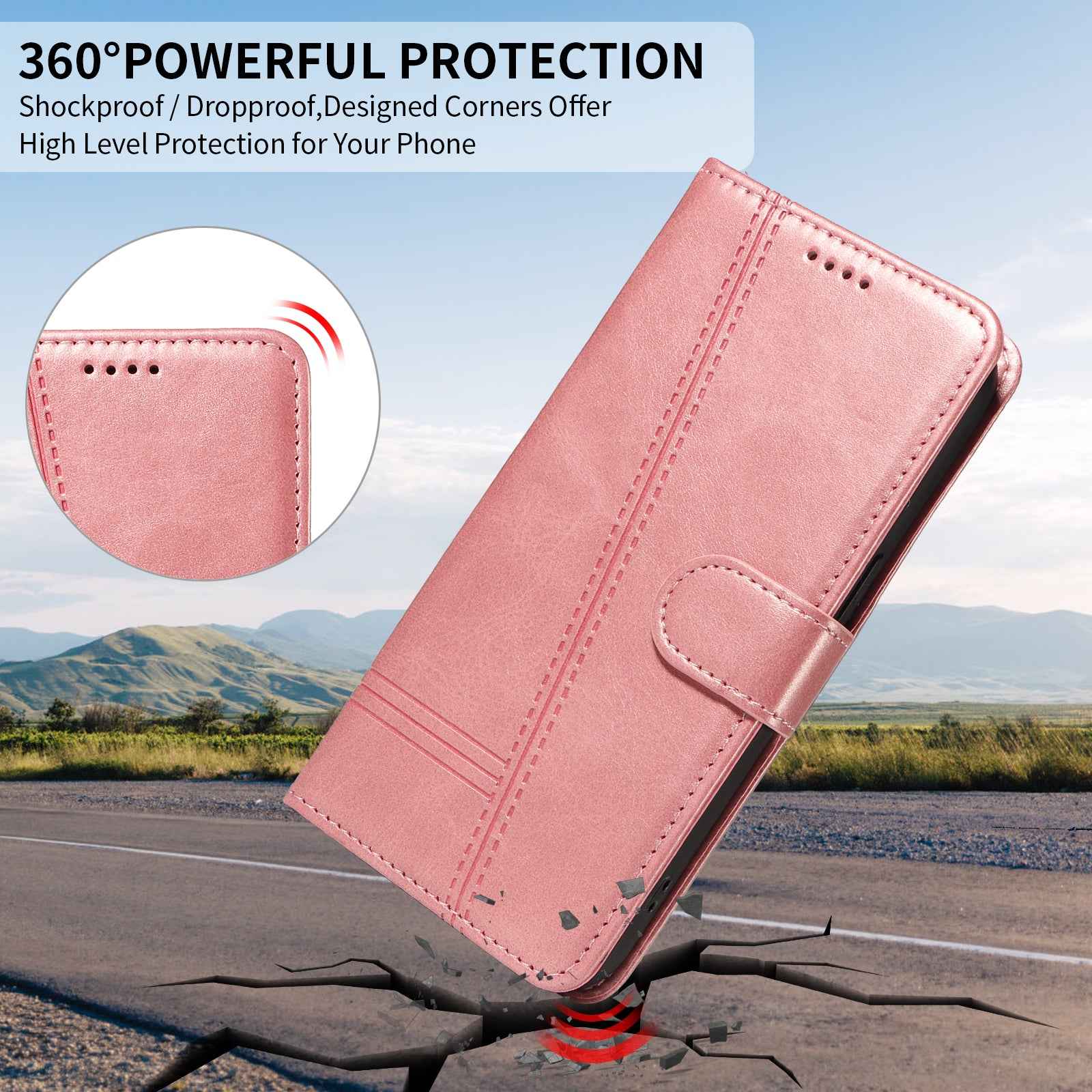 For Xiaomi 17 Pro Wallet Case T-Shape Lines Leather Phone Cover Stand - Rose Gold